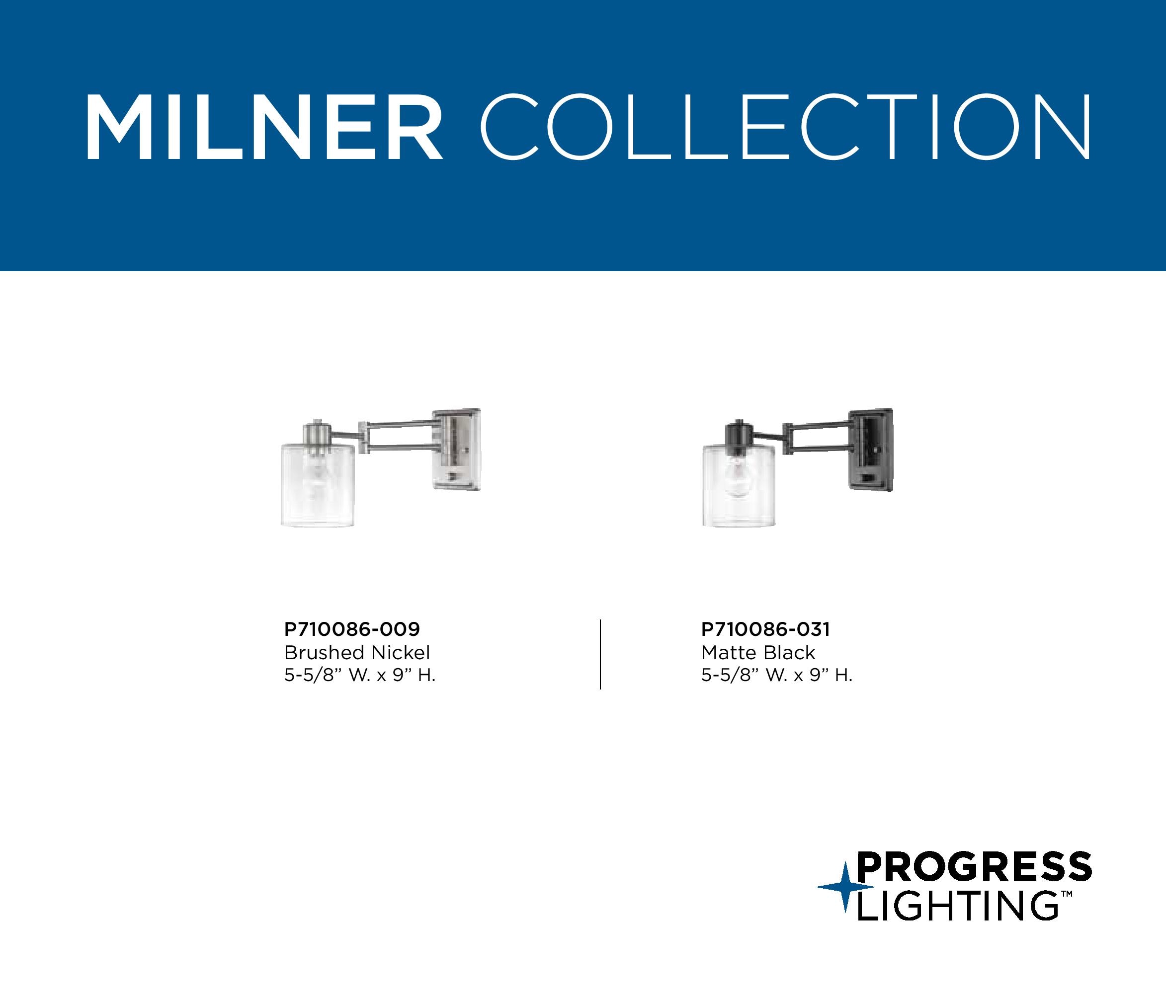Milner Brushed Nickel Swing Arm Wall Light with Clear Glass Shade
