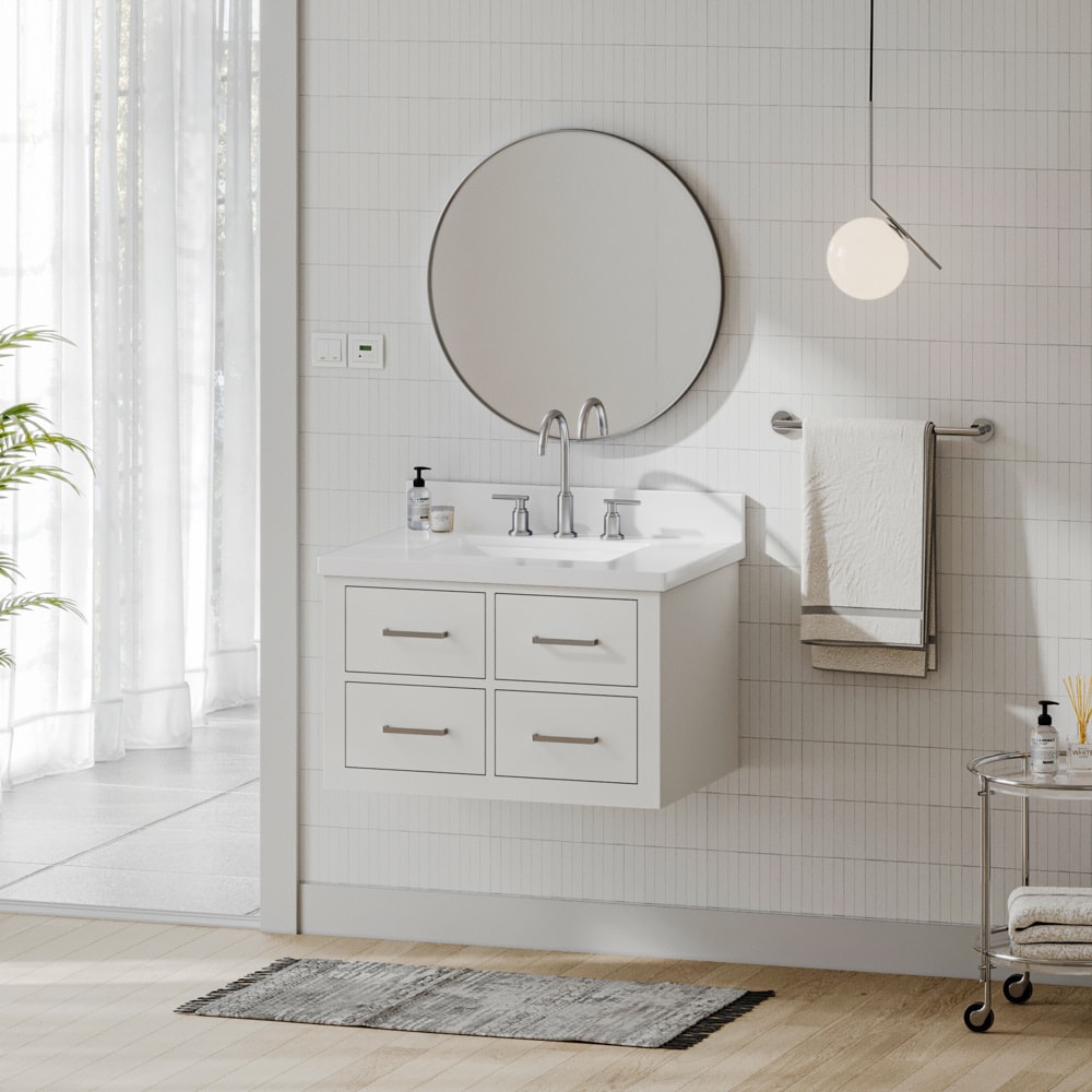 ARIEL W031SWQRVOWHT Hutton 31-in White Undermount Single Sink Floating Bathroom Vanity with White Quartz Top