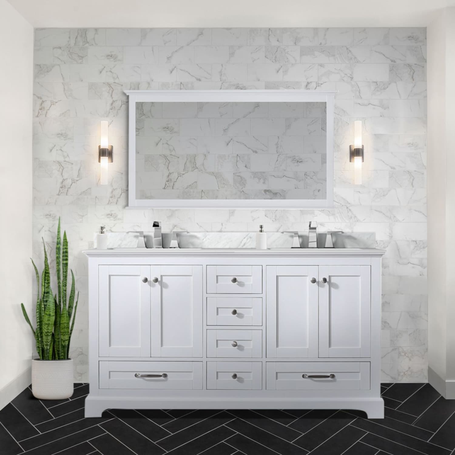LOVMOR SF-H-B2731P258234 Marble Top Vanity with Solid Wood Frame Soft Close 6 Drawers and Pre - Drilled Faucet Stain Resistant Surface