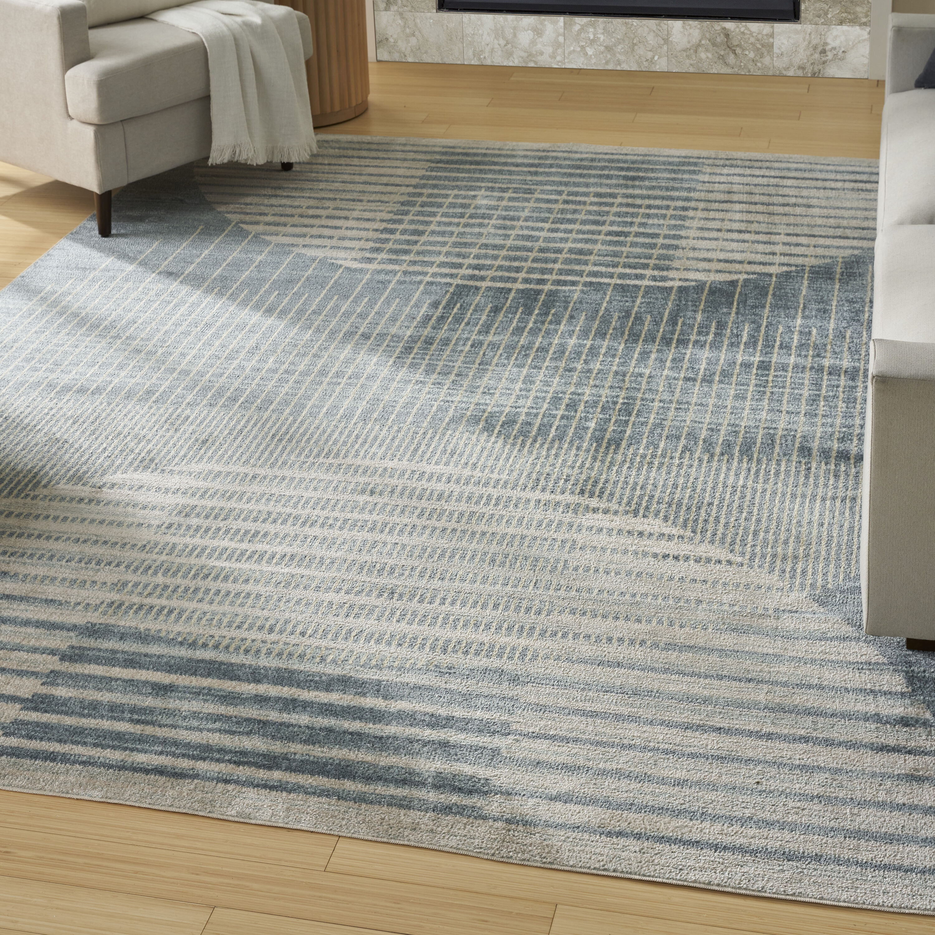 Nourison Home 099446988416 Astra Machine Washable 8 x 10 (ft) Loomed Polyester Blue Rectangular Indoor Geometric Machine washable Area rug