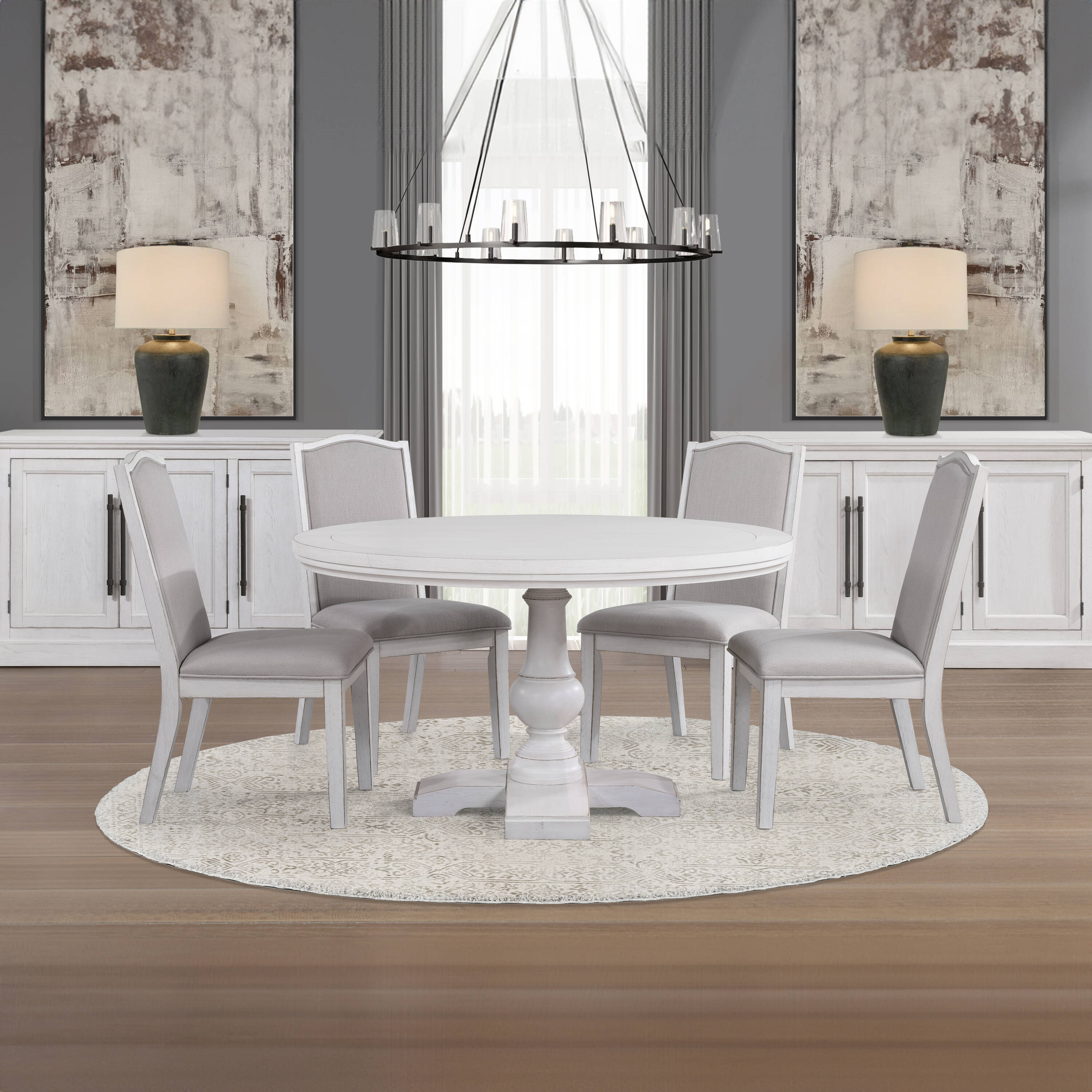Steve Silver WAR5454W-D5PC White Transitional Dining Room Set with Round Table ( Seats 4 )