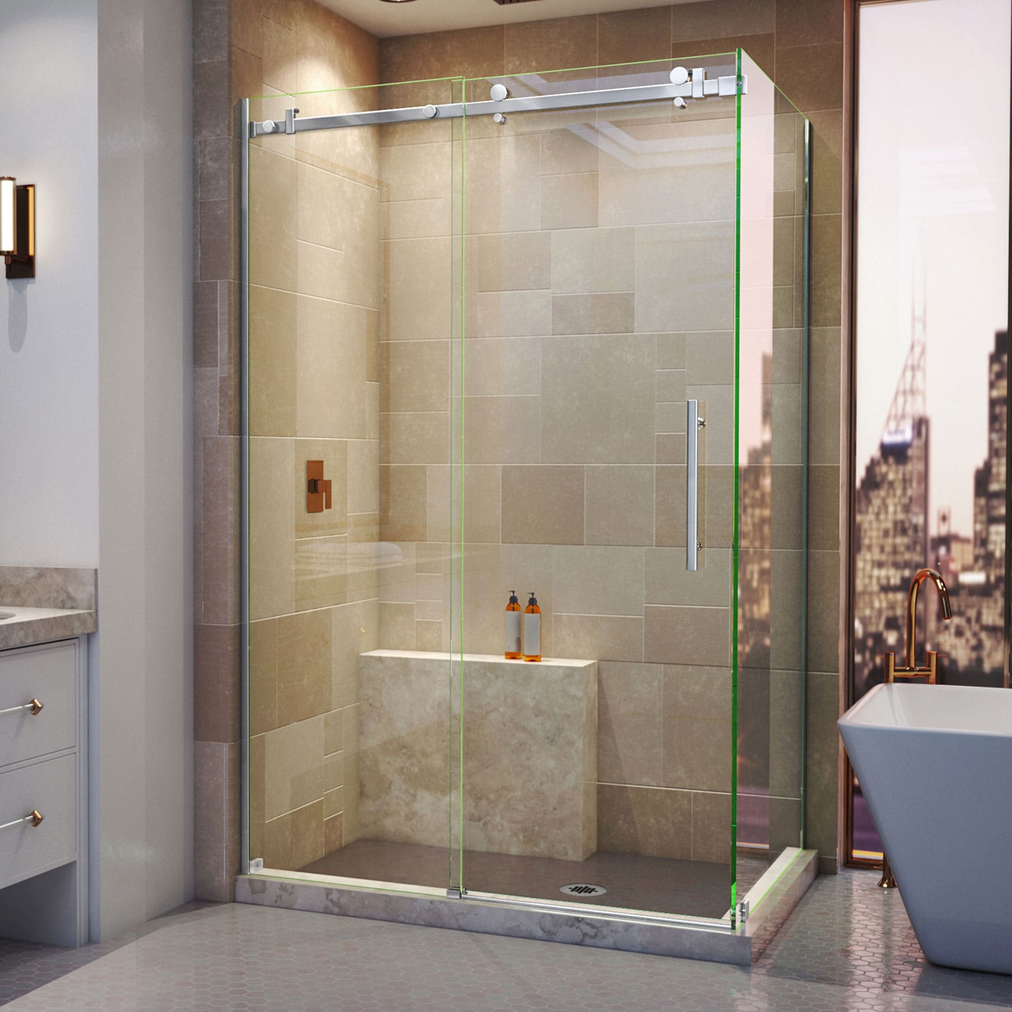 DreamLine SHEN-6434480-08 Enigma Air Polished Stainless Steel 44-3/8-in to 48-3/8-in W x 76.0-in H Frameless Clear Glass Sliding Shower door