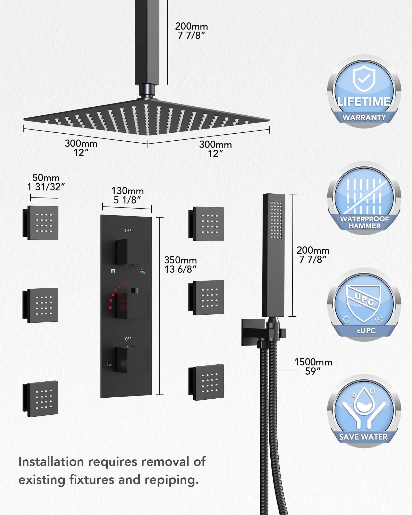 EVERSTEIN SFS1004-BK12 Tub-Shower-Faucets - View #11