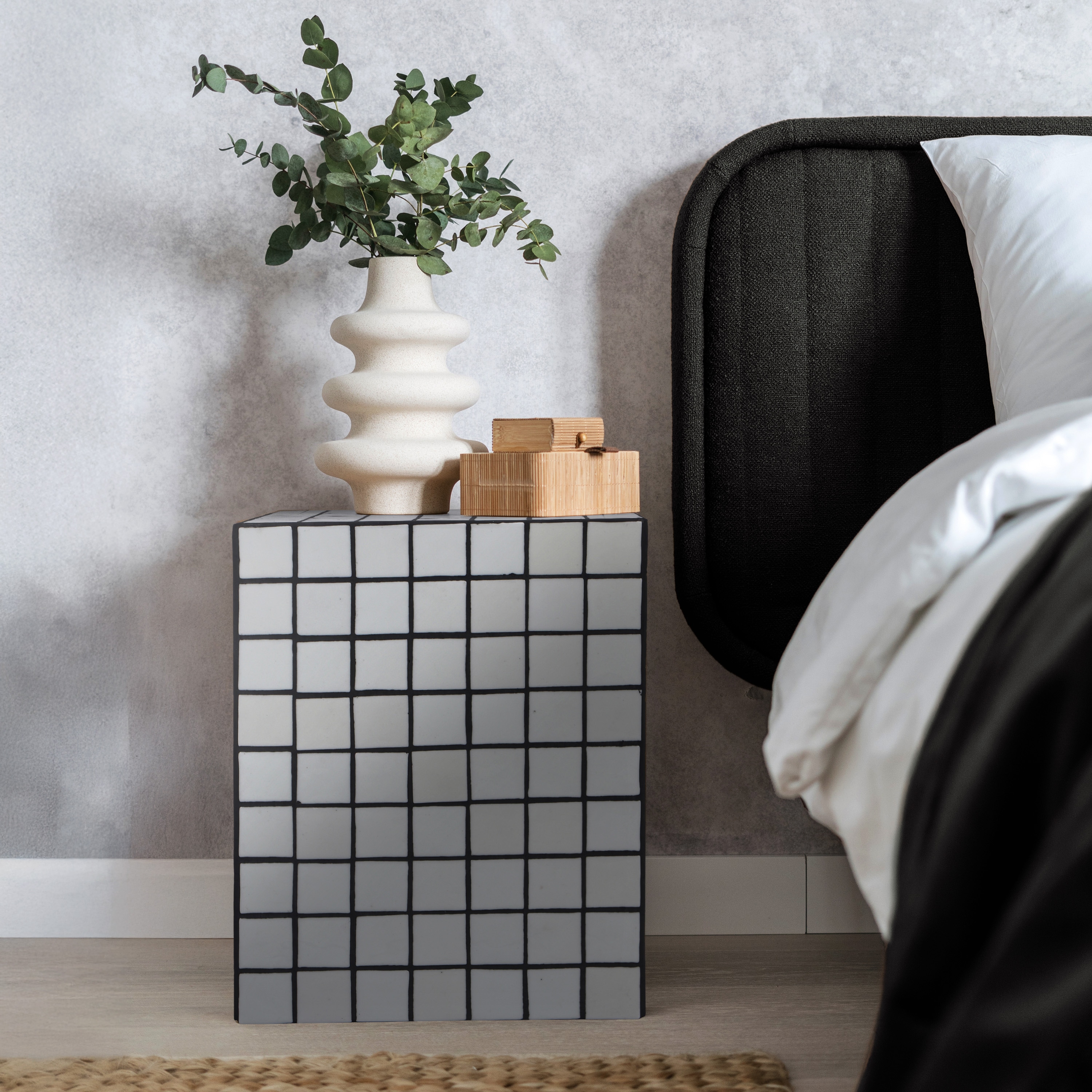 JONATHAN  Y END2000G Callista Bohemian Ceramic Tiled Rectangle 14-in W x 18-in H White/Black Tile Rectangular Modern End Table
