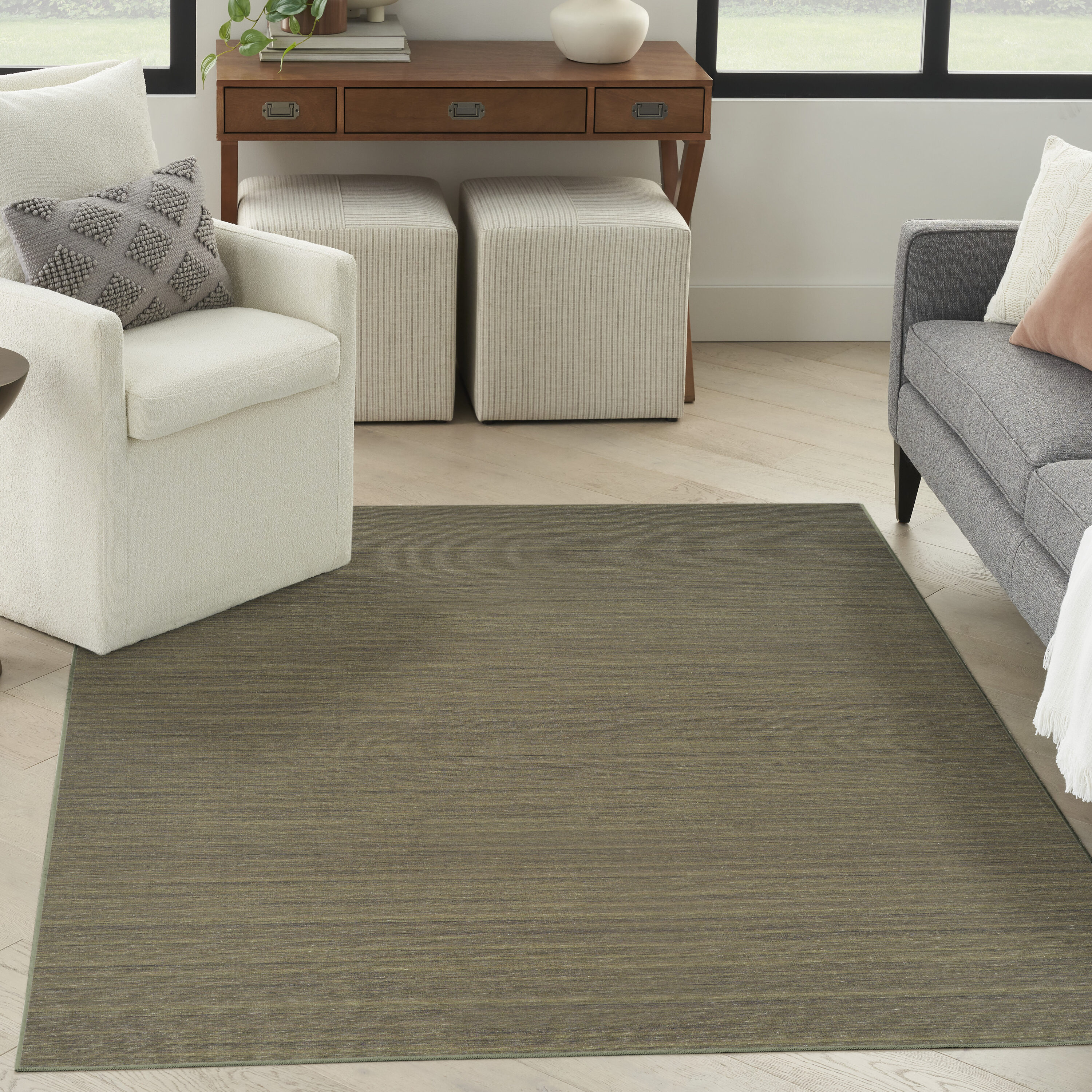 Nourison Home 099446949820 5 x 7 (ft) Cotton/Polyester Green Rectangular Indoor Solid Machine washable Area rug