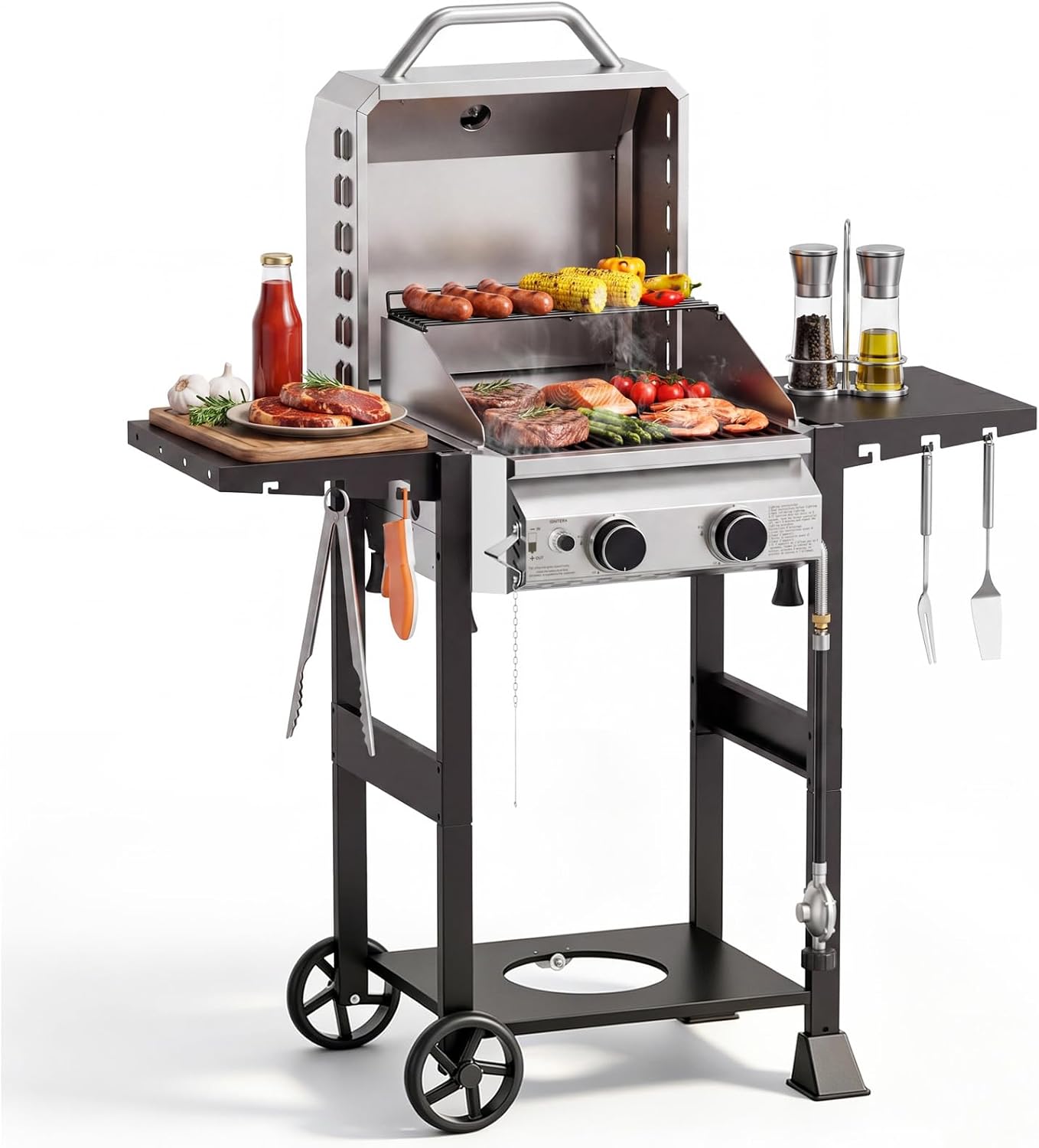 Electactic 16000 BTU 2 Burner Stainless Steel BBQ Grill with Enameled Cast Iron Grates