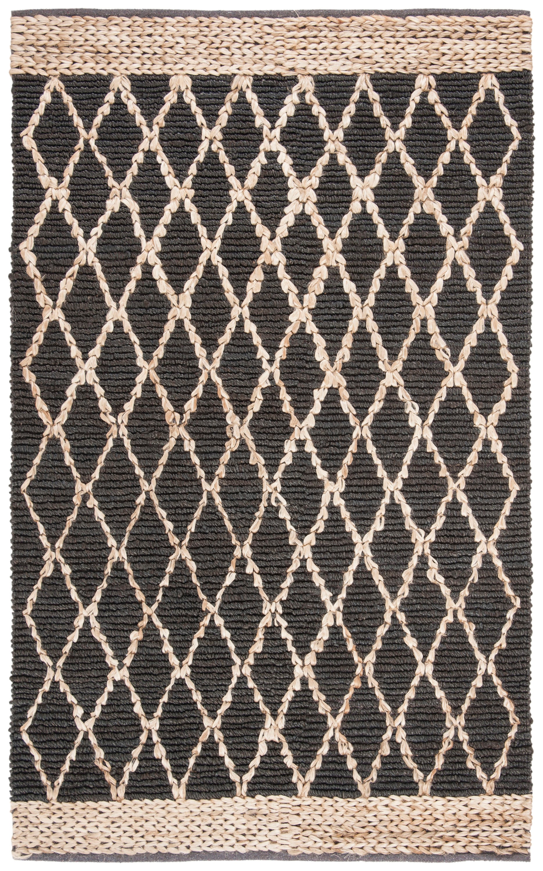 Safavieh NF951H-4 Natural Fiber Velo 4 x 6 (ft) Loomed Jute Charcoal Rectangular Indoor Trellis Coastal Area rug