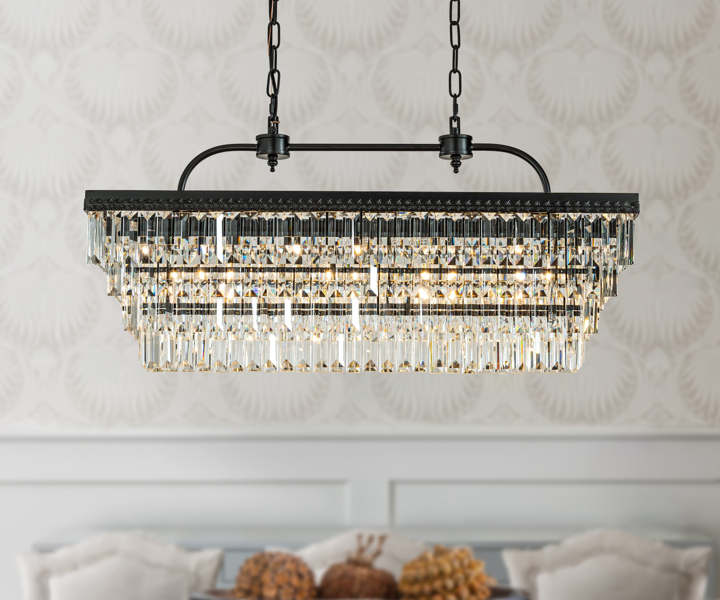 AloaDecor Lighting L7150D82MB01A 6 -Light Matte Black Farmhouse Crystal For Use in Bedrooms, Dining Rooms, Foyers, Kitchens, Living Rooms Chandelier