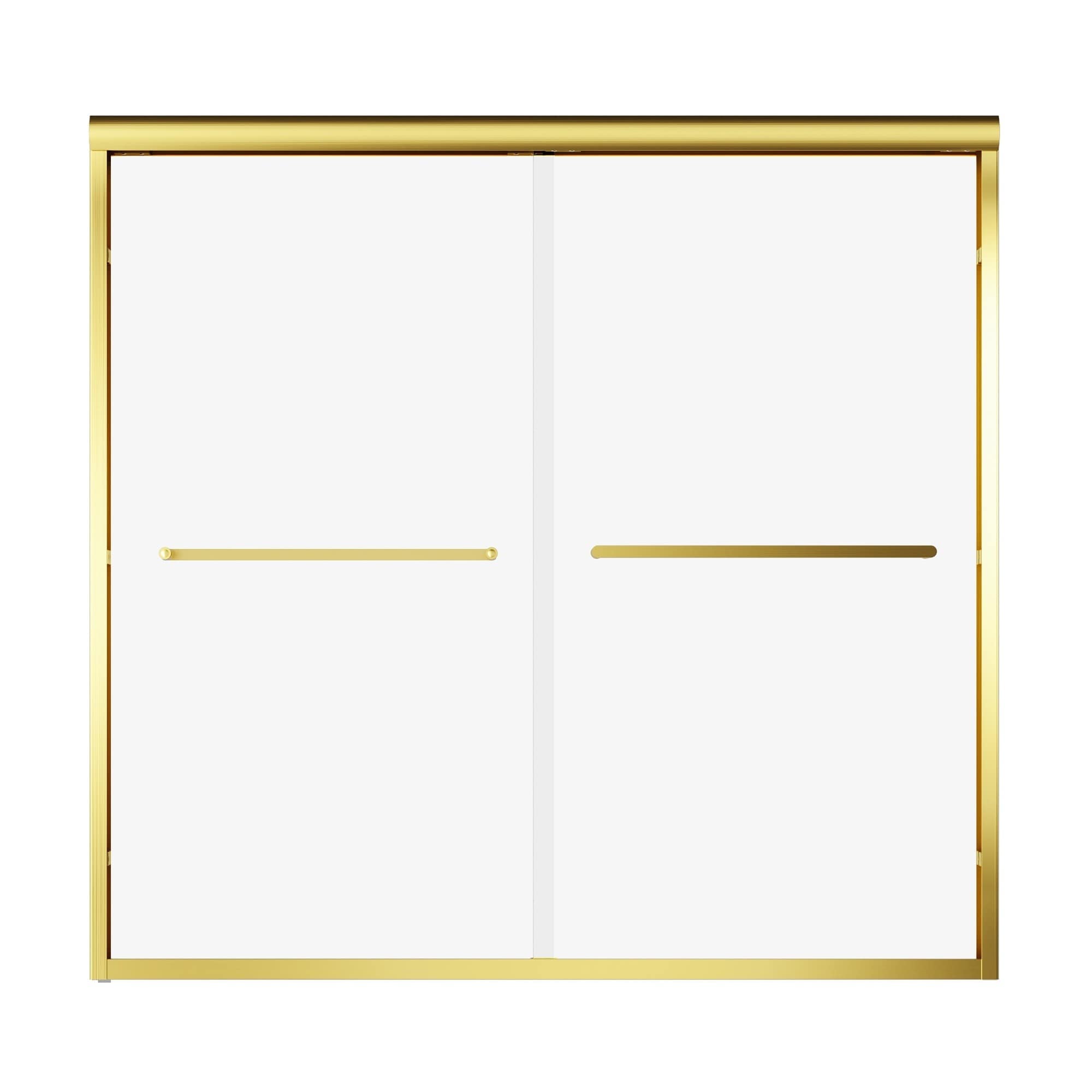 IAK 56 to 60 inch Brushed Gold Aluminum Frame Double Sliding Shower Door with 1/4 inch Clear Tempered Glass and Explosion-proof Film