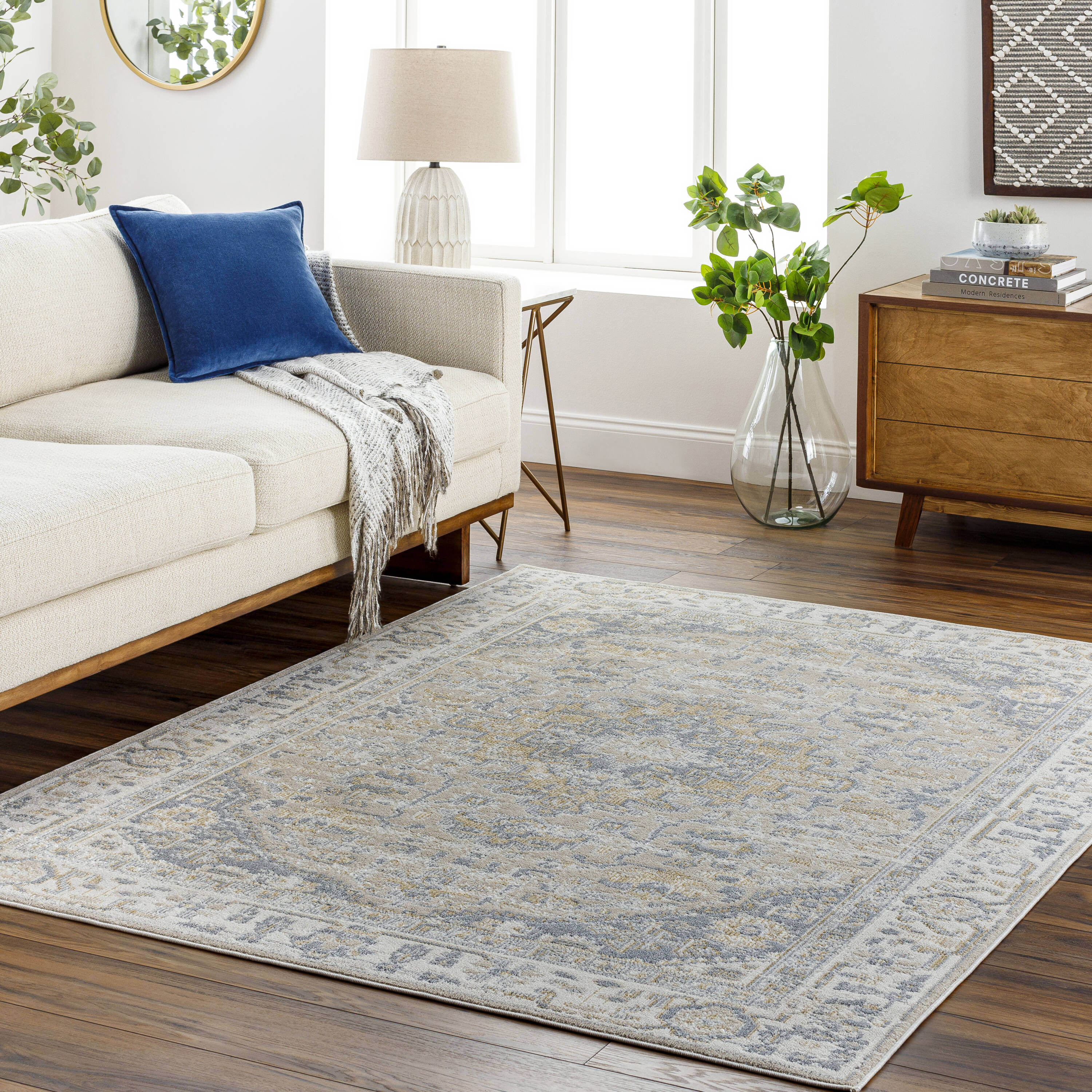 Livabliss SNN2307-537 Santana 5 x 7 (ft) Flatweave Cream Rectangular Indoor Medallion Oriental Machine washable Pet Friendly Area rug
