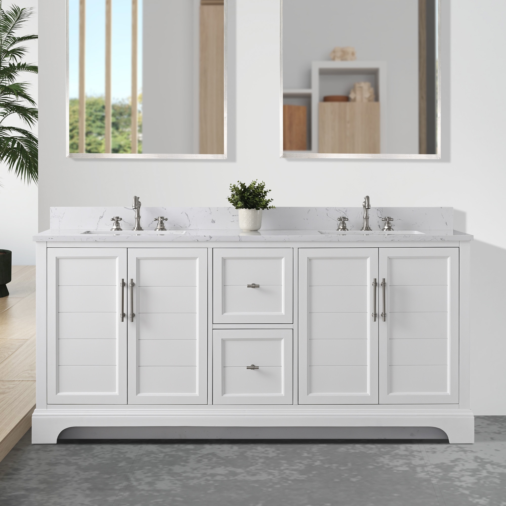 Vanity Art VA5072-DW Chambery 72-in White Undermount Double sink Bathroom Vanity with White with Grey Veining Engineered marble Top
