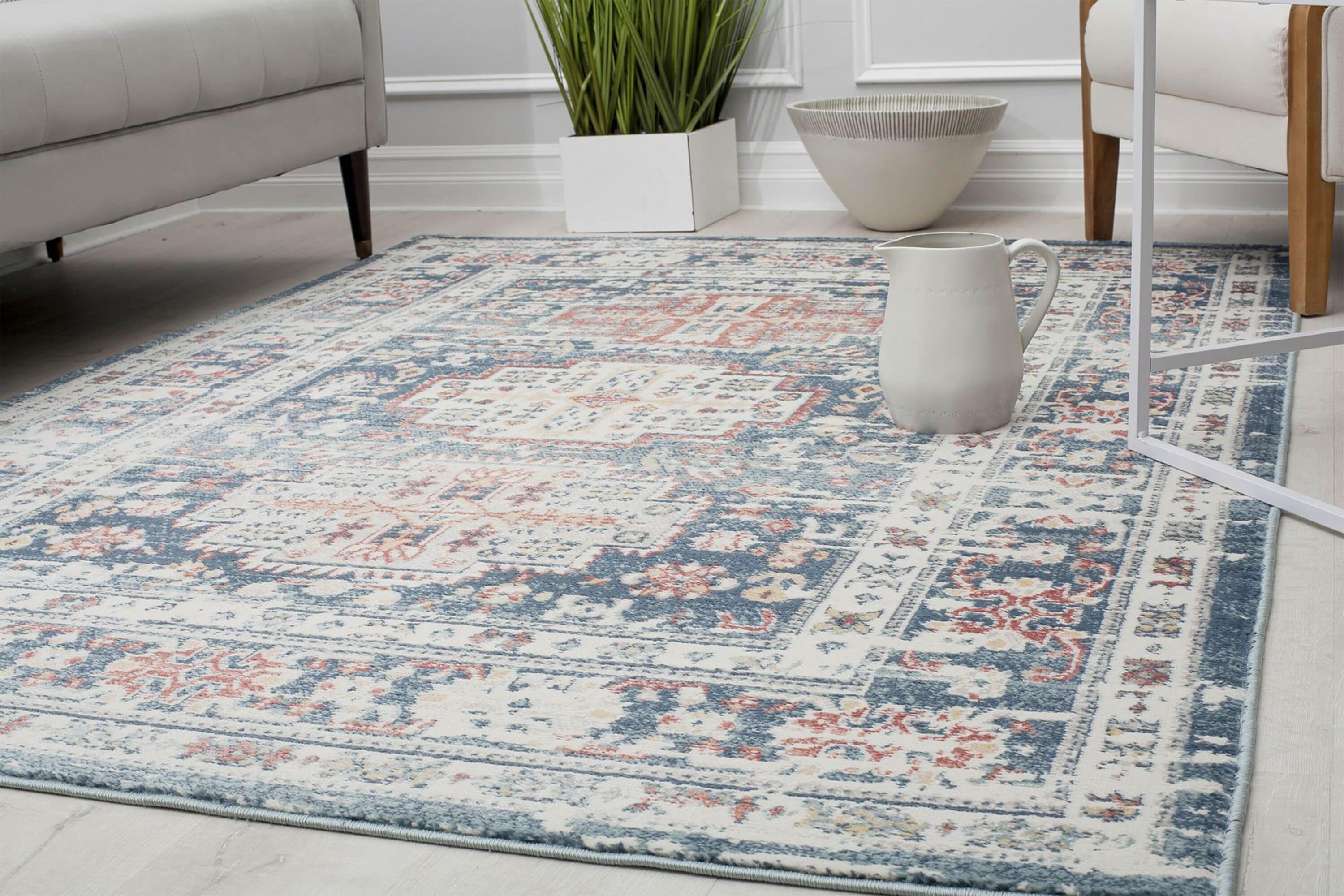 Prussian Sundara Rectangular Stain-Resistant Synthetic Area Rug
