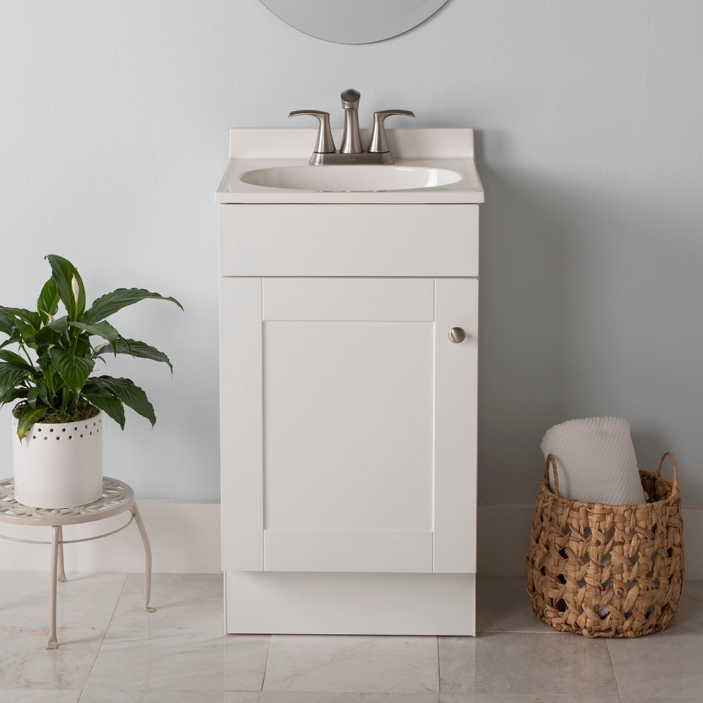 project source 18-in white single sink bathroom vanity with white