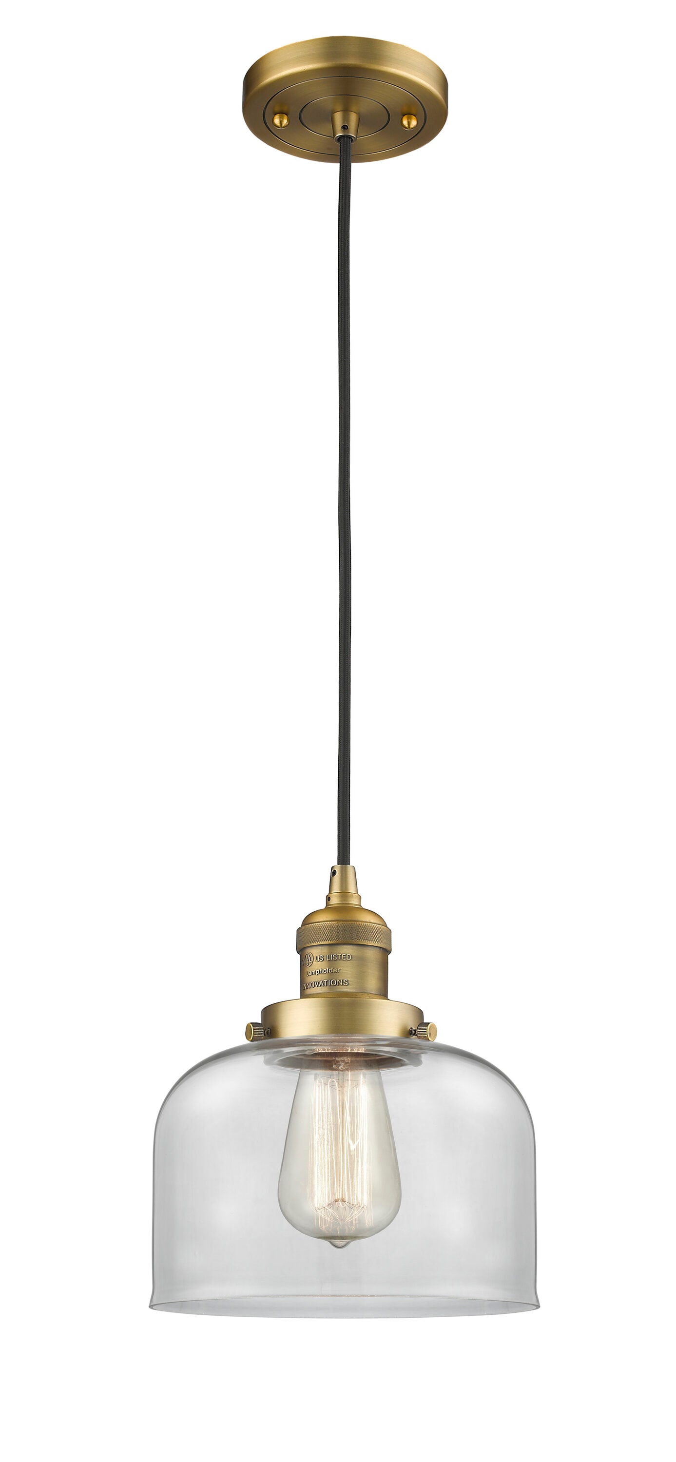 Innovations Lighting 201C-BB-G72 Bell Brushed Brass Industrial Clear glass Bell Medium Hanging Pendant light