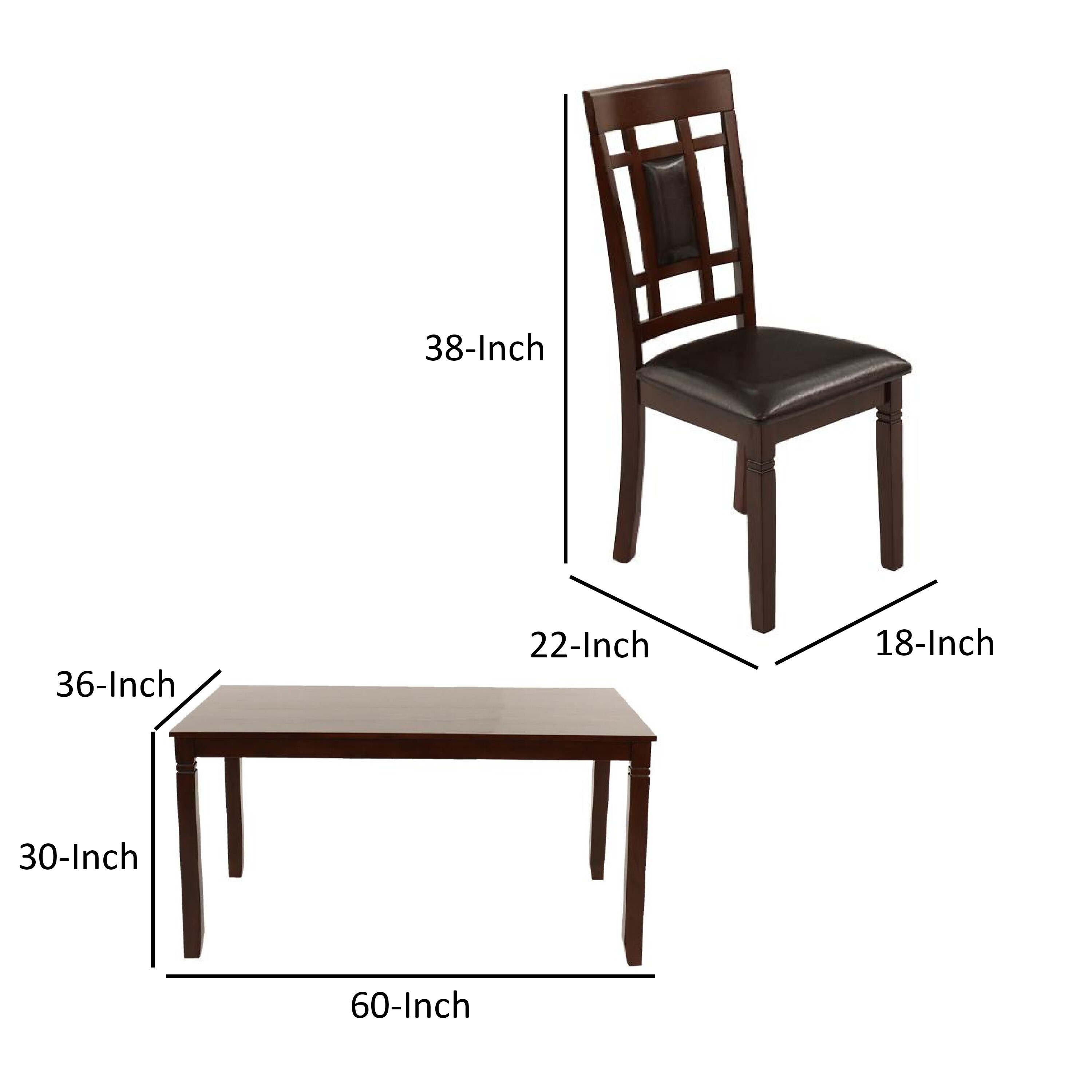 Espresso Brown 7-Piece Rubber Wood Dining Set with Faux Leather Chairs