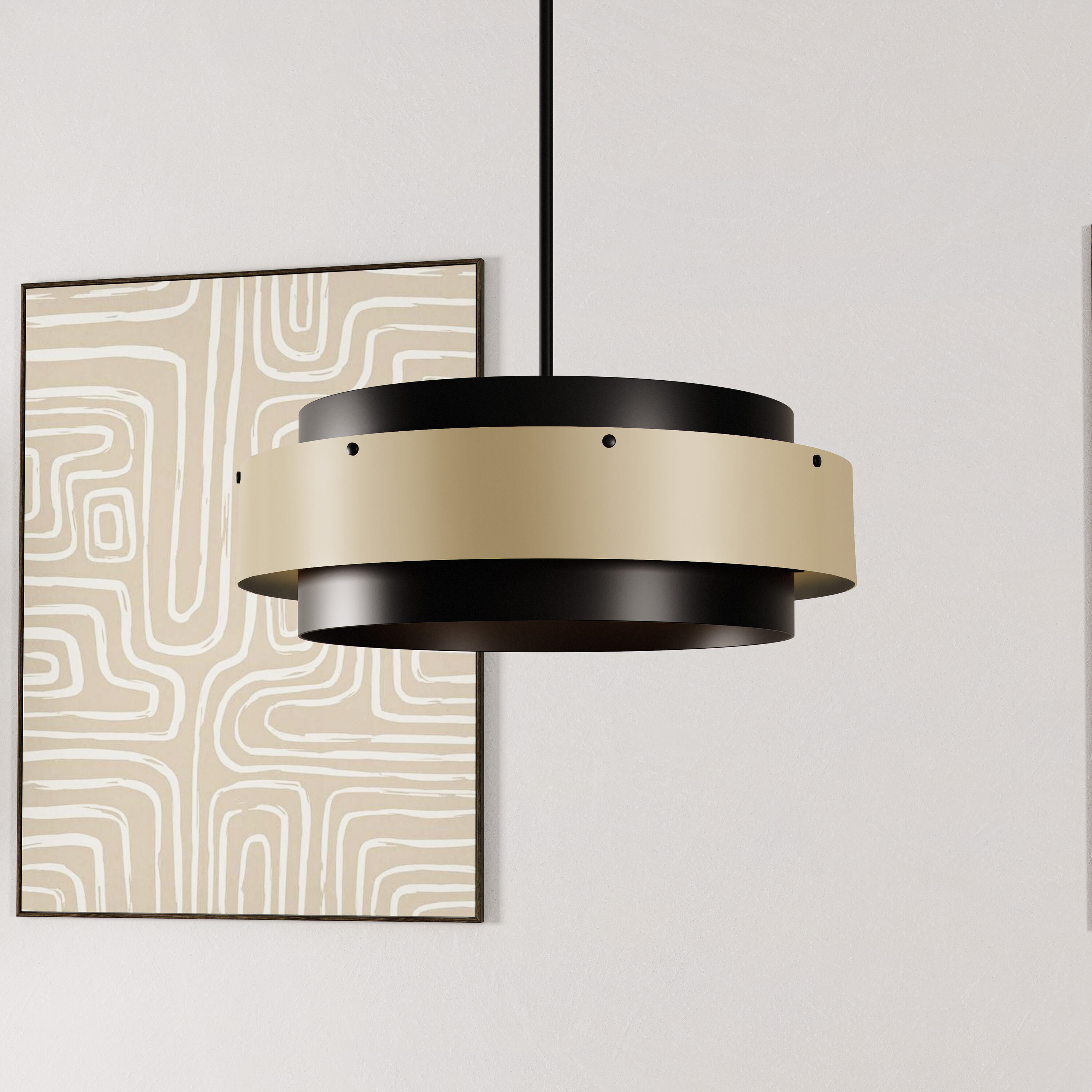 Quoizel LWS8063B3 Ainsley 4 -Light Matte Black with Gold Transitional Drum Large Hanging Pendant light