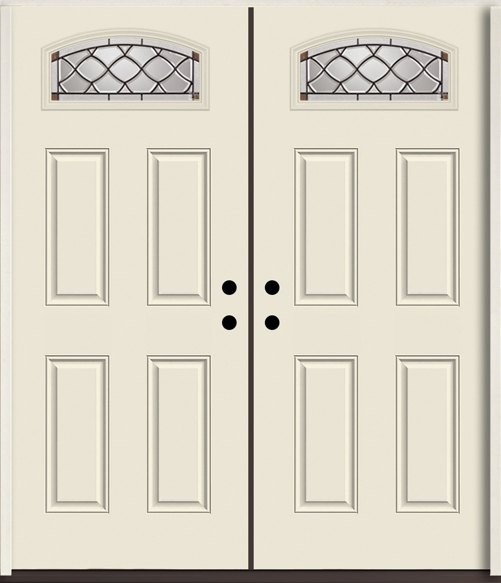 RELIABILT LO964107 Sheldon 72-in x 80-in x Fiberglass 1/4 lite Right-hand inswing Bisque Paint Painted Prehung Double Front Door Insulating core