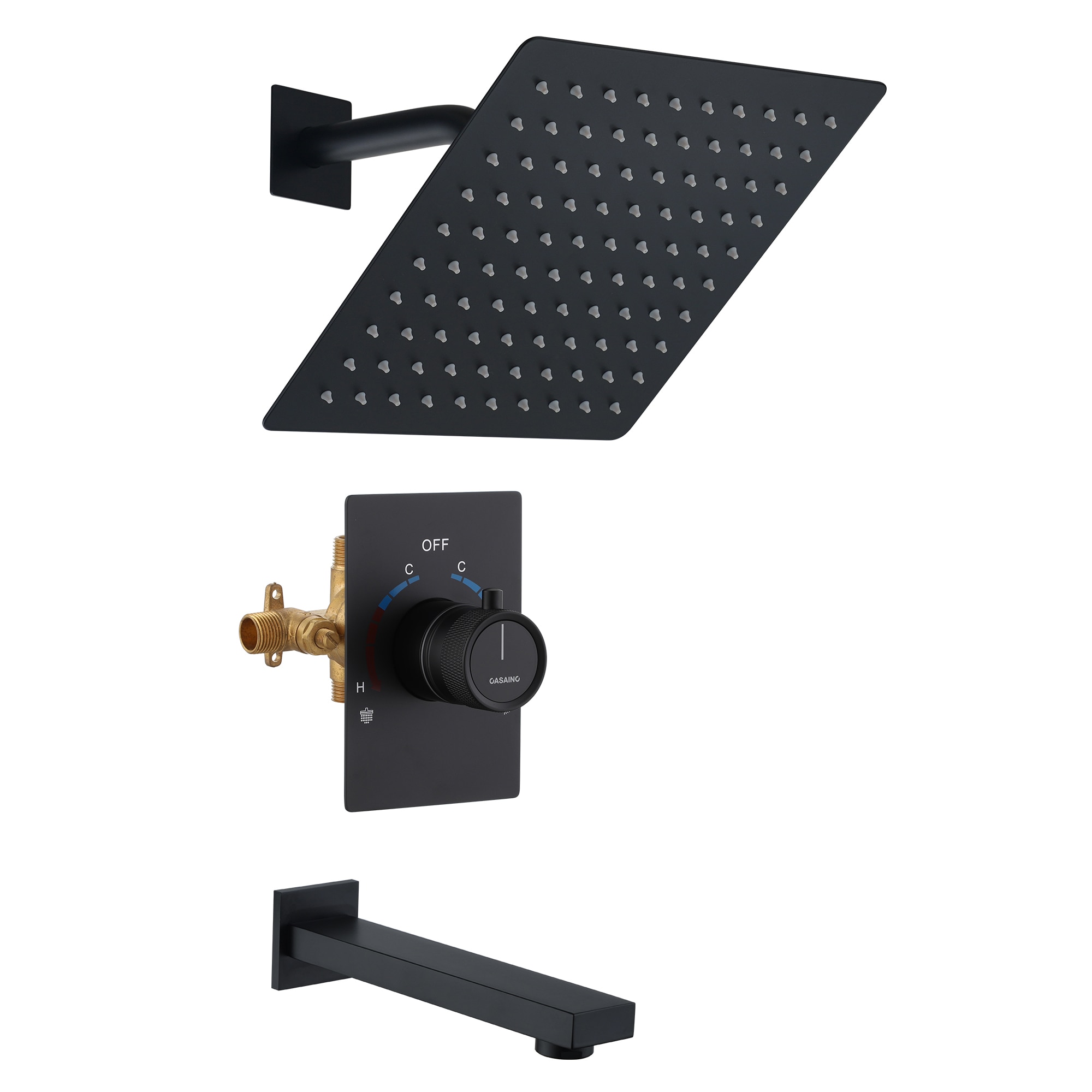 CASAINC WF-DB96101BN-10 Shower Faucets Matte Black 10-in Built-In Shower Faucet System with 2-way Diverter ( Cartridge Valve Included )