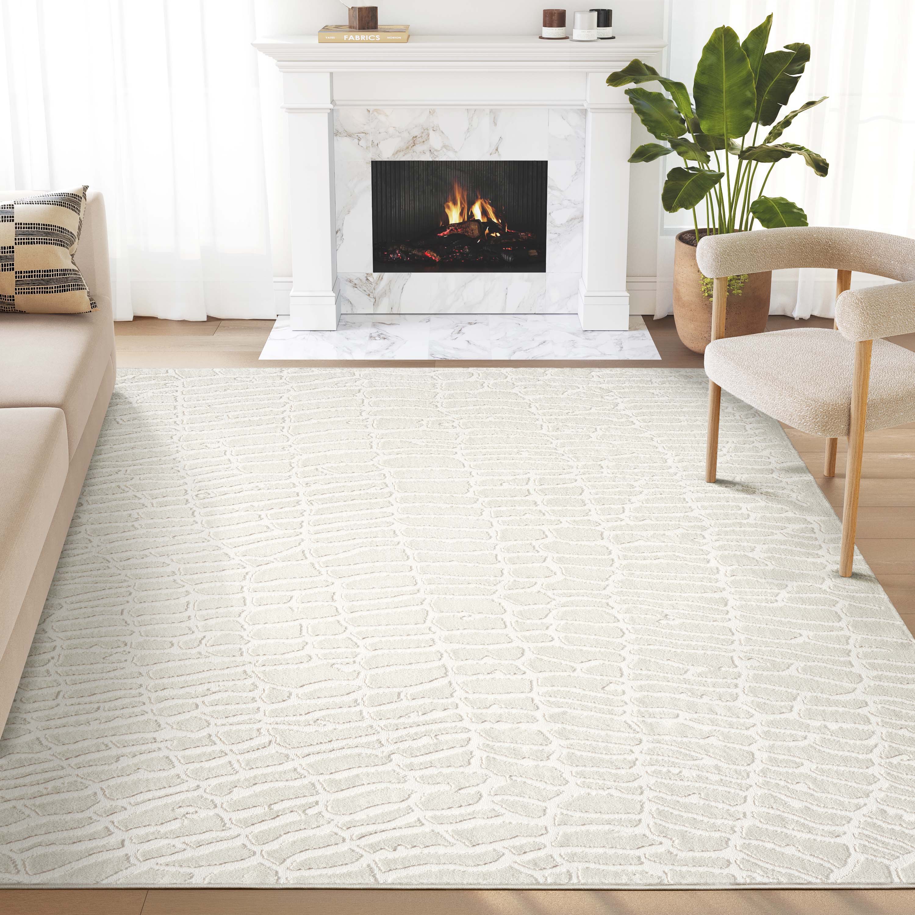 Abani Rugs NTL100A-8 Neutral 8 x 10 (ft) Loomed Cream Rectangular Indoor Geometric Area rug