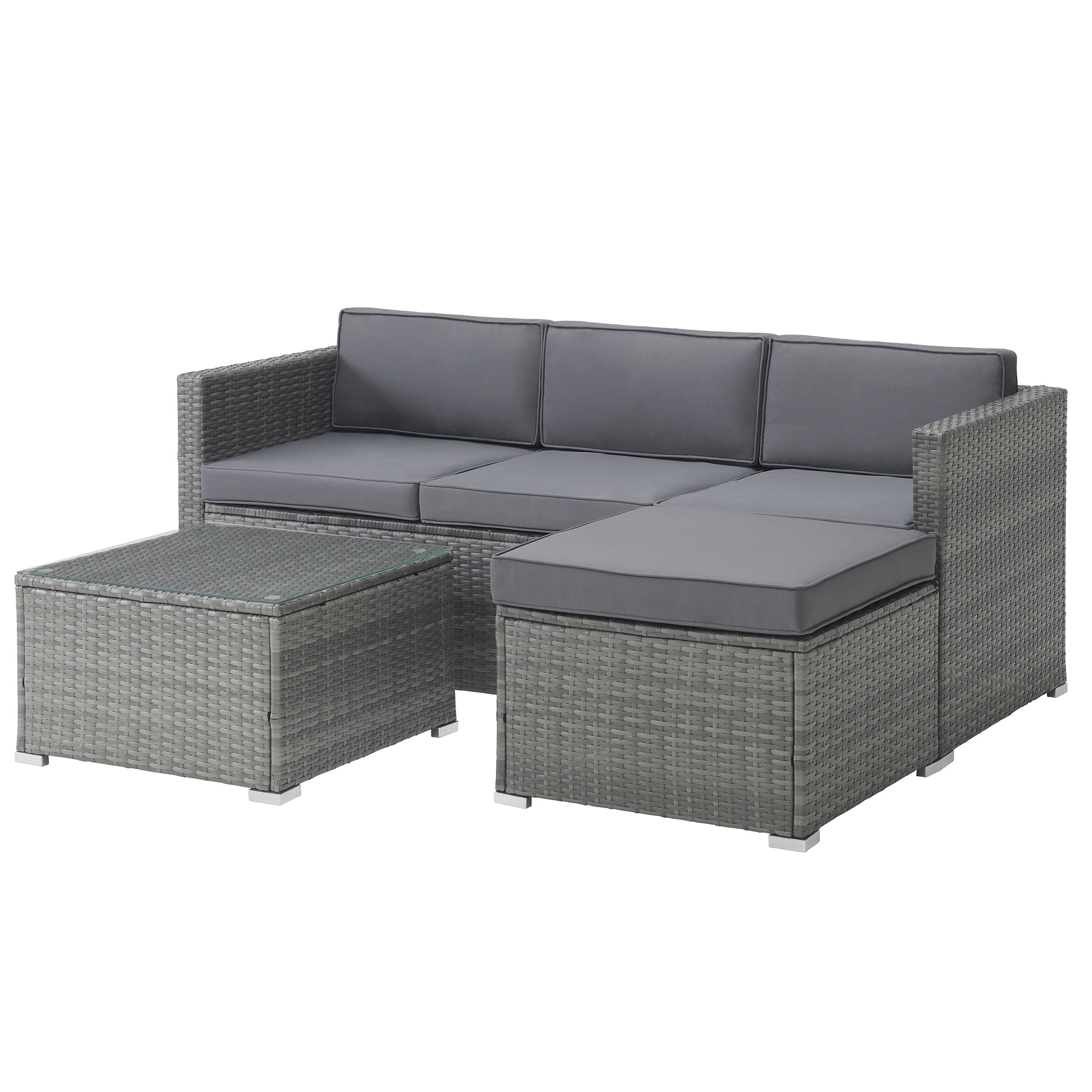 Lavish Home 3 -Piece Rattan Patio Sofa Conversation Set with Gray Cushions #80-OUTD-WK-SOFOTTBL