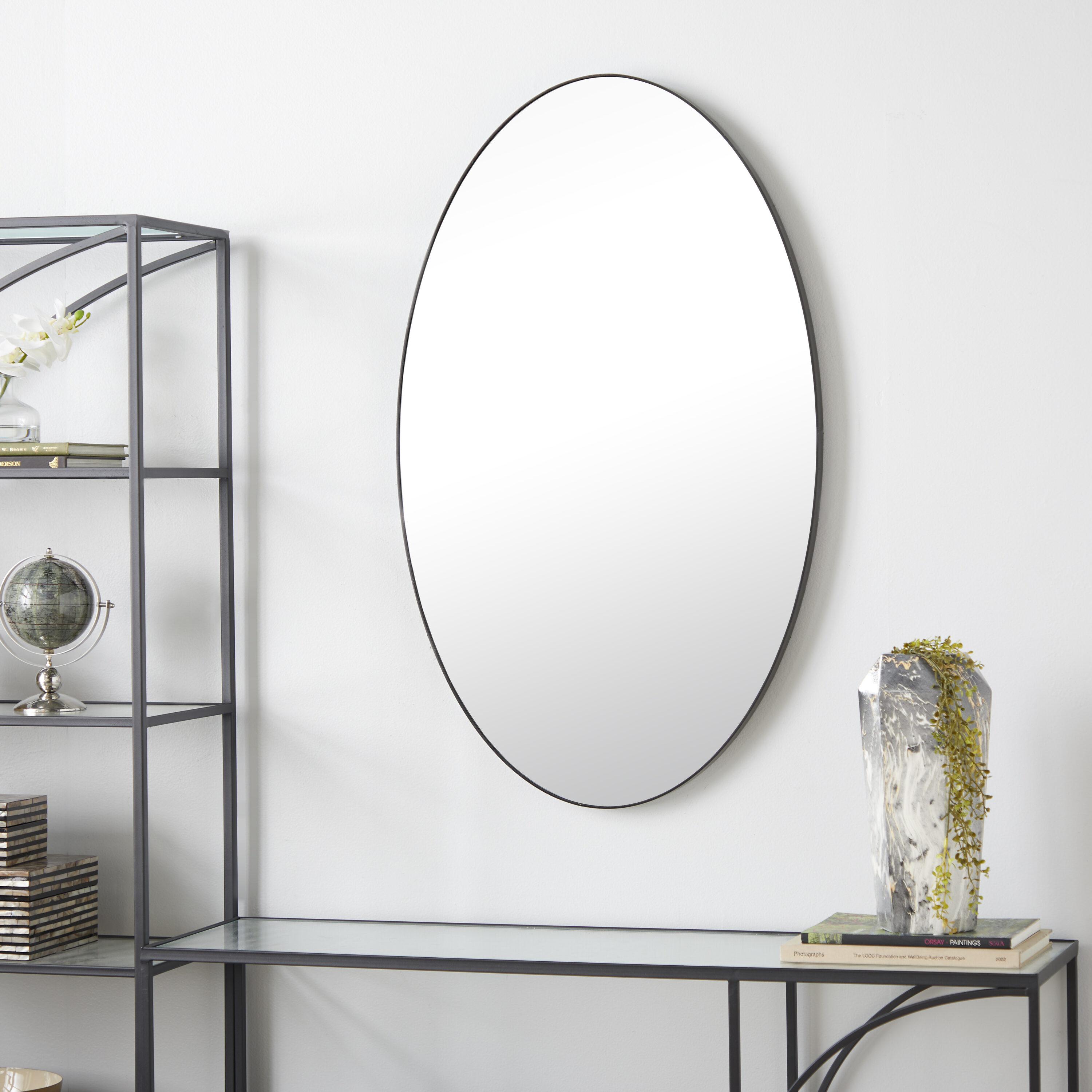 Grayson Lane 24-in W x 40-in H Round Black Oval Shaped with Thin  Minimalistic Framed Wall Mirror in the Mirrors department at