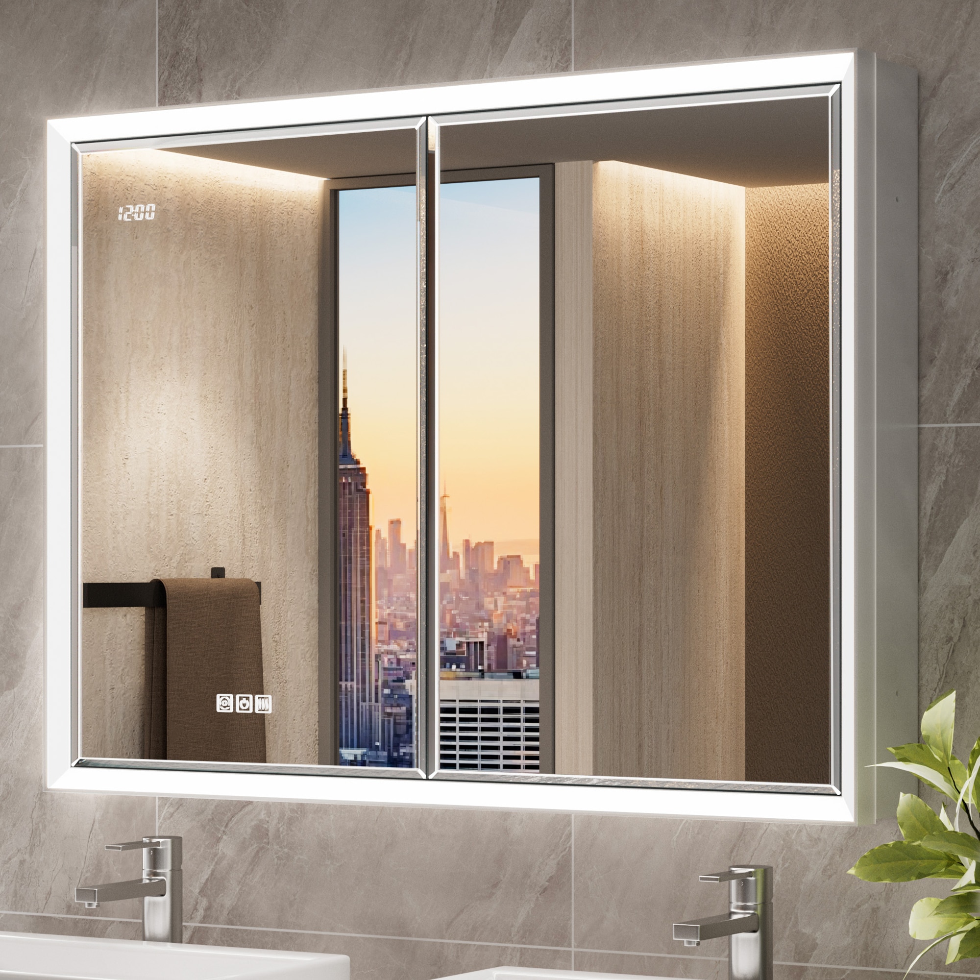 QueenFun BLMB4030 Anglora 40-in x 30-in Lighted LED Fog Free Surface/Recessed Mount Silver Mirrored Rectangle Soft Close Medicine Cabinet