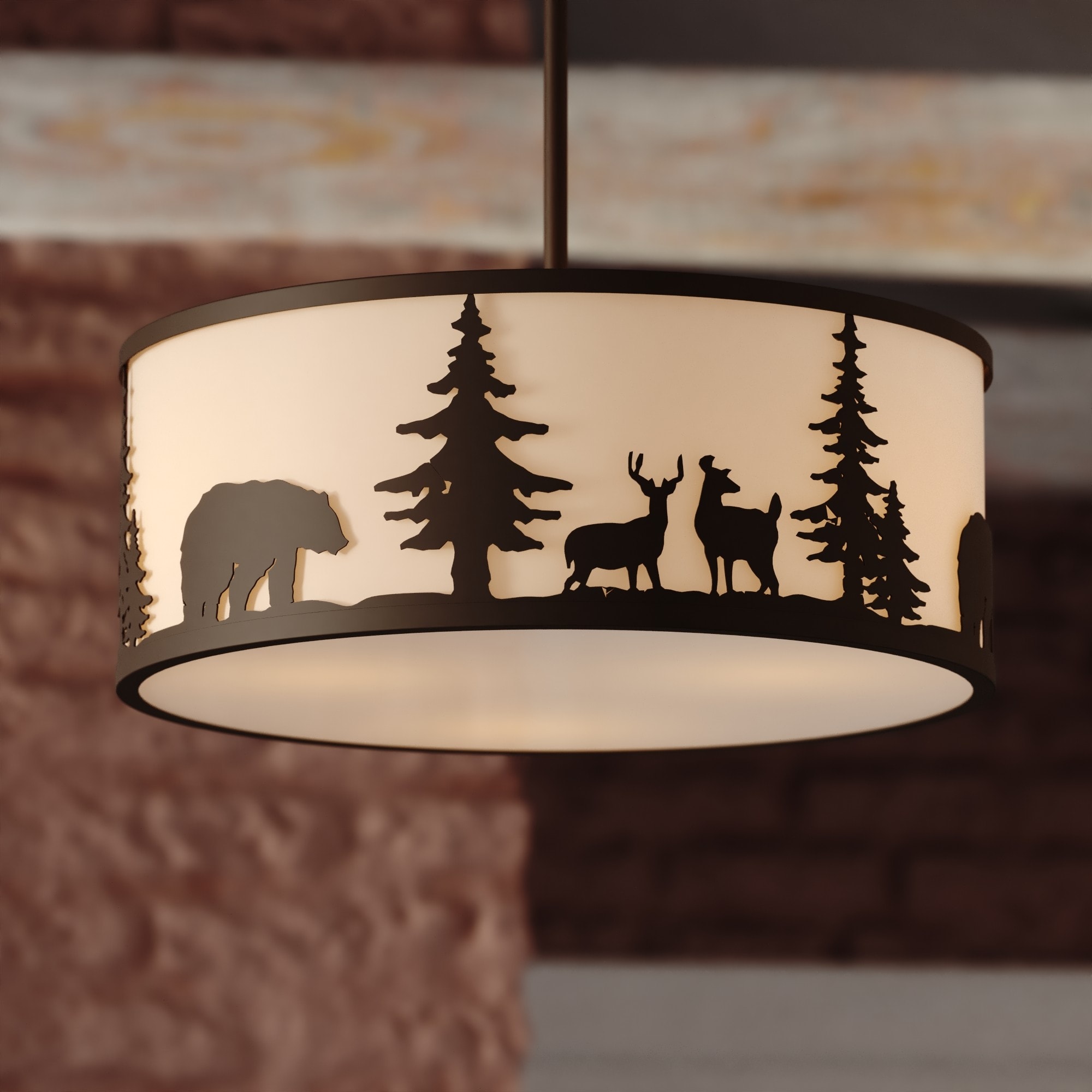 Cascadia P0416 Acadia 3 -Light Bronze Rustic Drum Medium Hanging Pendant light