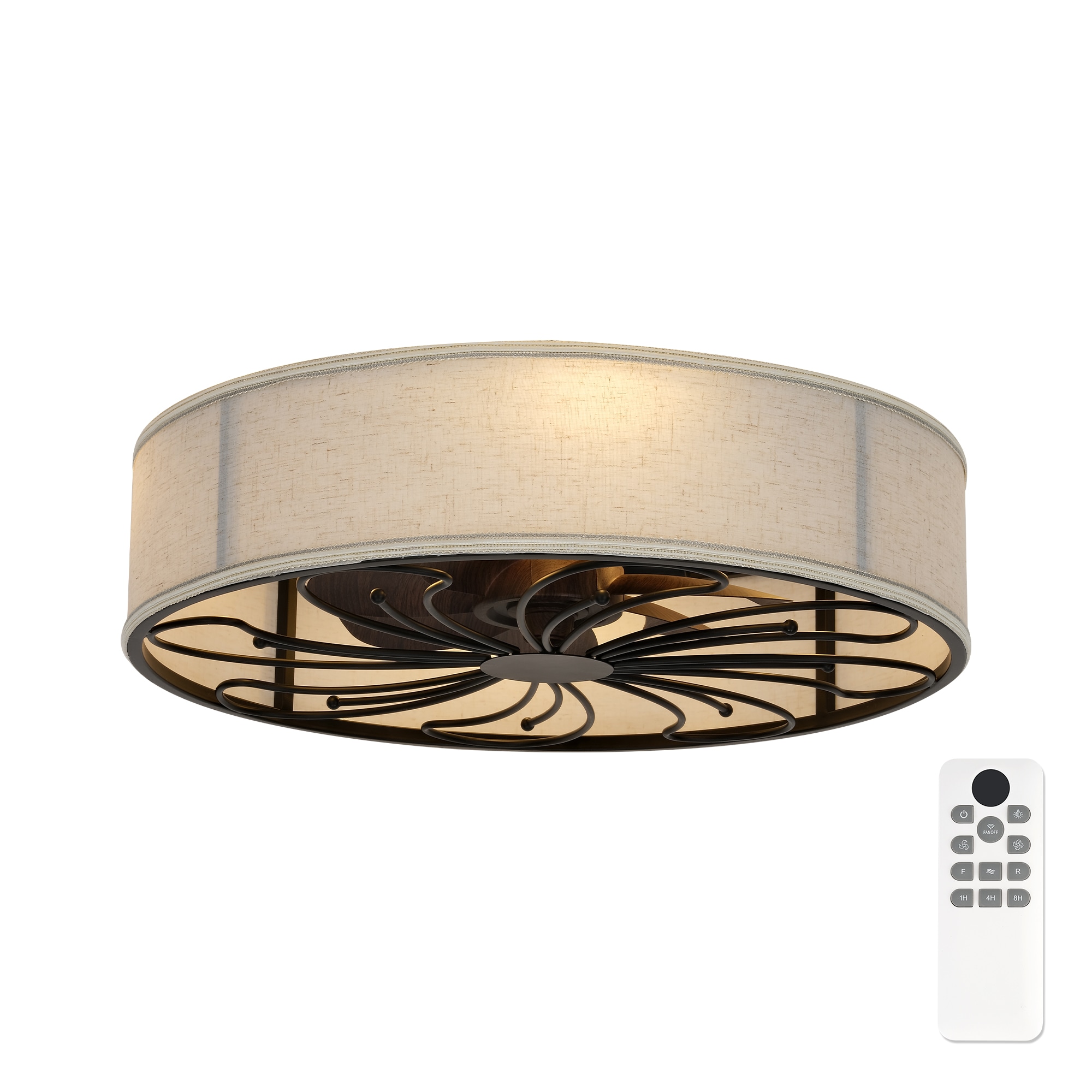 LTMATE LT-DCF207-BK20 JAZAVA 19.6-in Flush Mount Black with matte black Blades Cage Ceiling Fan With Light - Remote Included ( 7 -Blade )