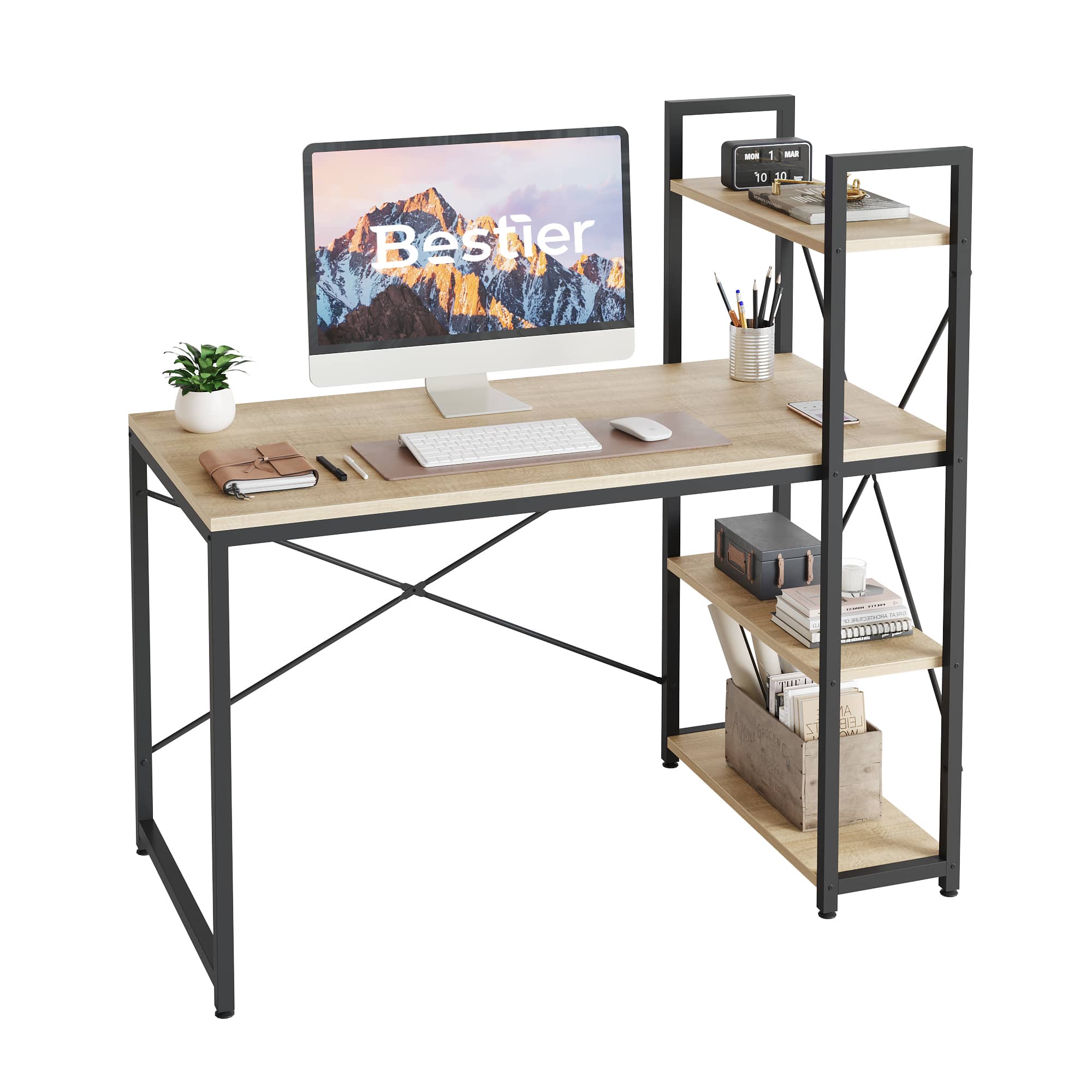 Bestier LOW-T32O 47.24-in W 4-Shelf Oak Computer Desk