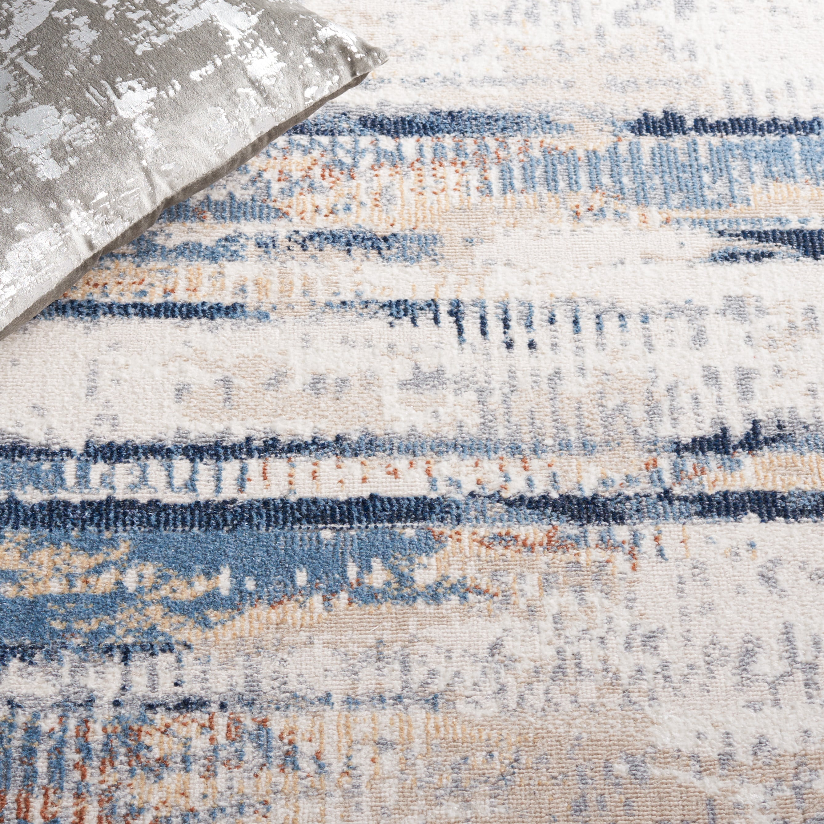 Bayside Blue and Gold Square Synthetic Area Rug