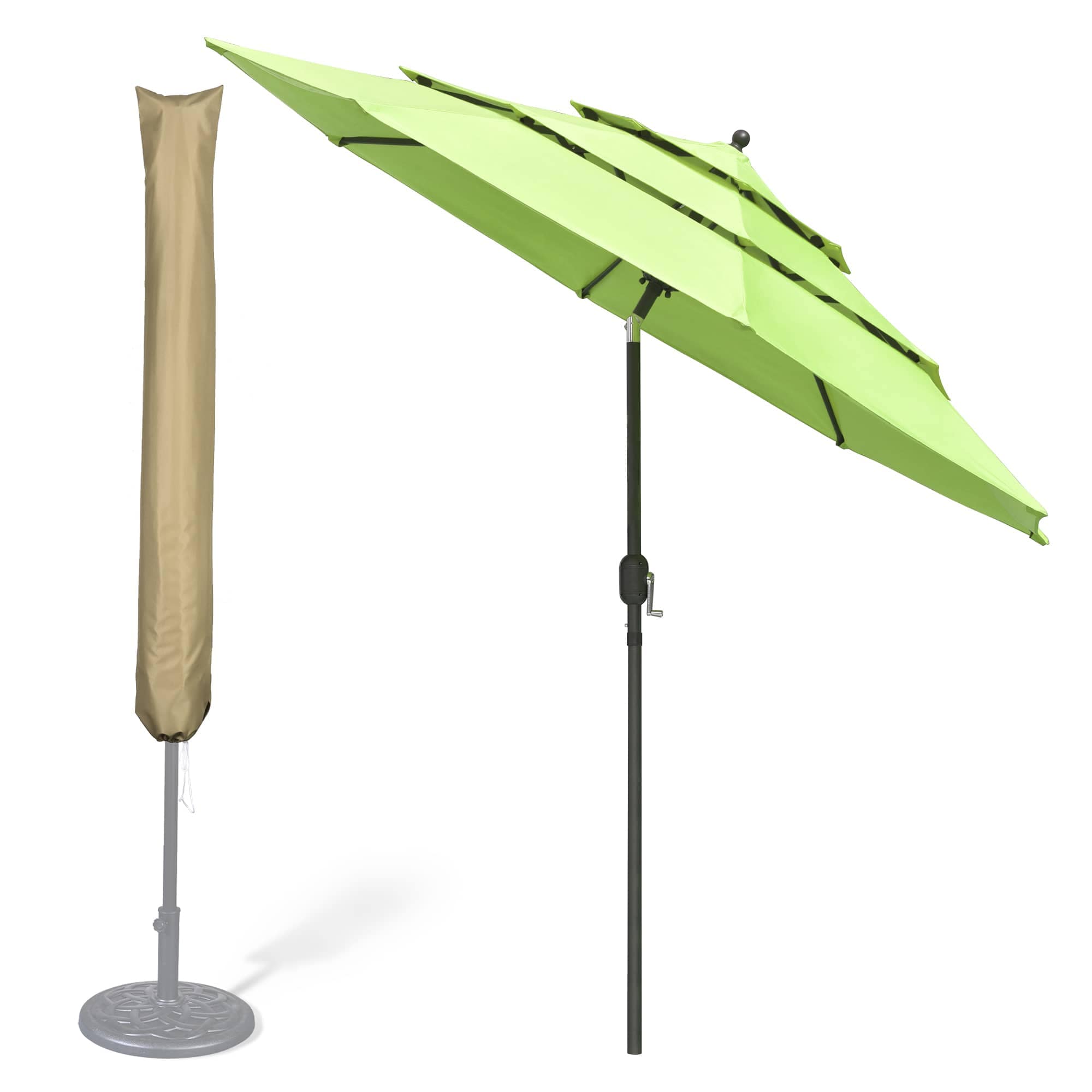 Yescom 07UMBSET005-UCB-9-LO 9 Ft 3 Tier Patio Umbrella with Protective Cover Crank Push to Tilt Poolside