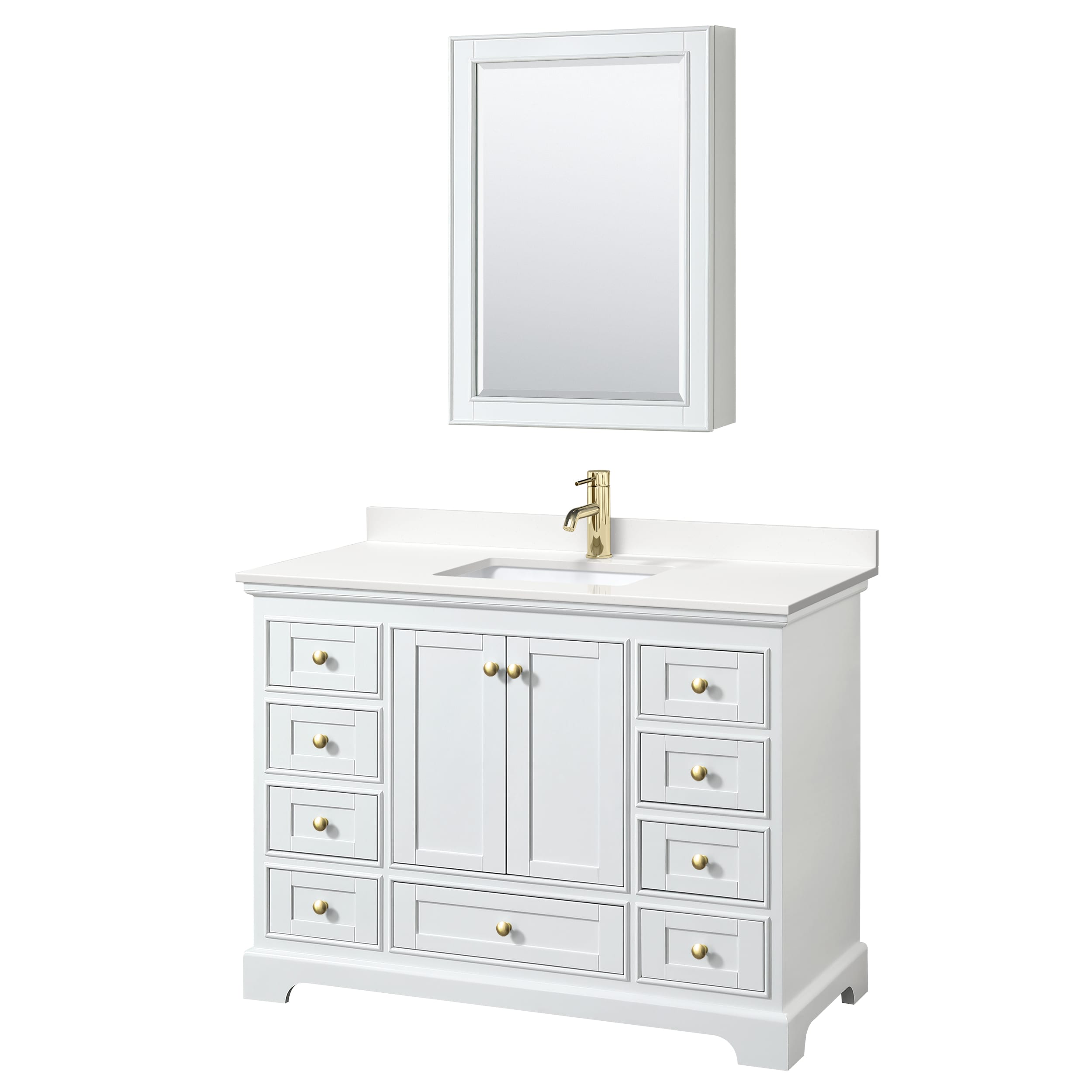 Wyndham Collection WCS202048SWGWQUNSMED Deborah 48-in White Undermount Single Sink Bathroom Vanity with White Quartz Top (Mirror Included)
