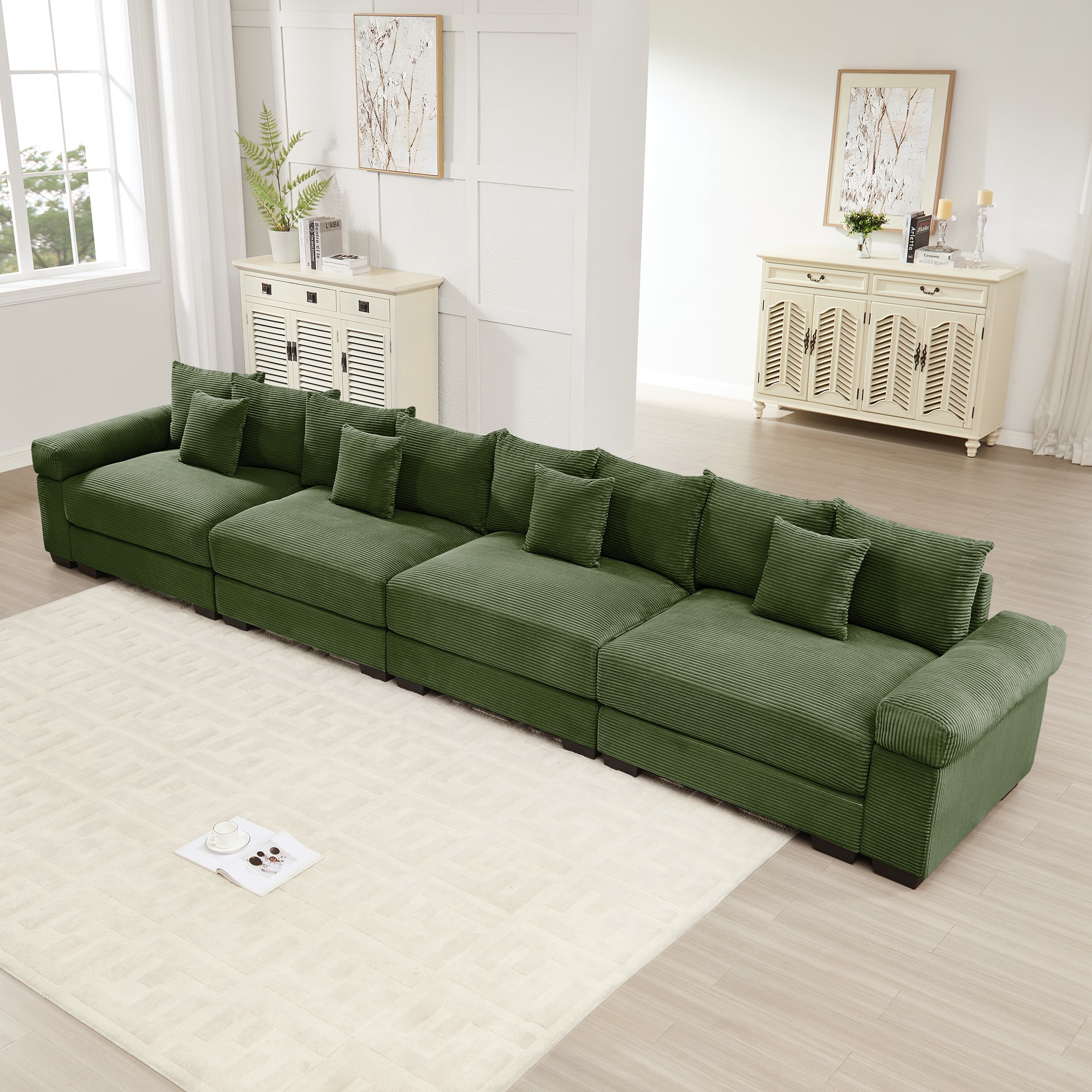 Homy Casa OCMSCI GR OCMSCI Olive Green 170 in. Oversized Cloud Modular Sectional Couch with 3-Seater and Chaise Extra-Thick Armrests and Ergonomic Design