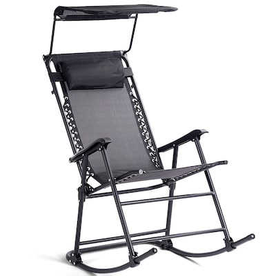 Black Metal Frame Zero Gravity Chair, Zero Gravity Rocking Chair With Canopy