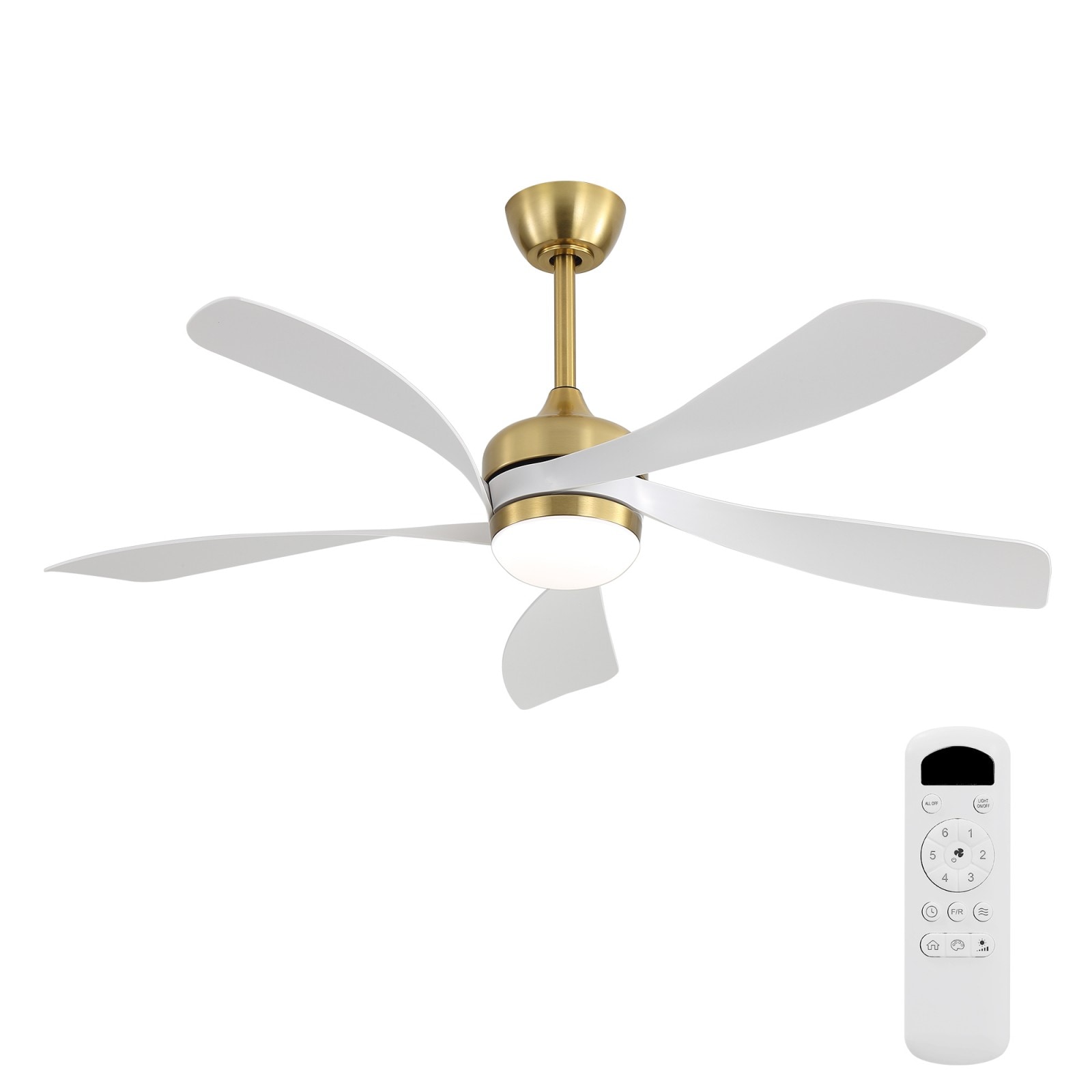 GlasFlength  52-Inch Ceiling Fan with Light Remote Control Dimmable Lighting Silent DC Motor Modern Ceiling Fan for Bedroom Living Room Golden White