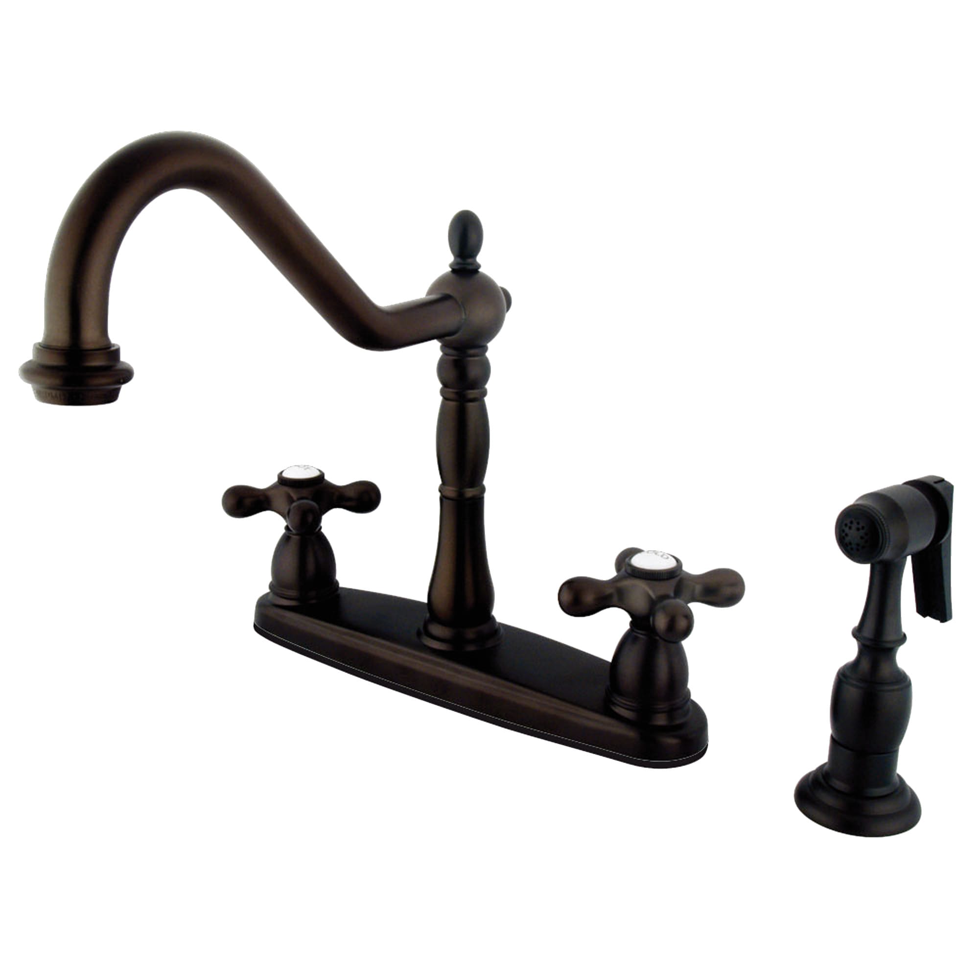 Elements of Design EB1755AXBS New Orleans Oil-rubbed bronze Double Handle Deck-mount Bridge Kitchen Faucet ( Deck Plate Included ) ( Side Sprayer Included )