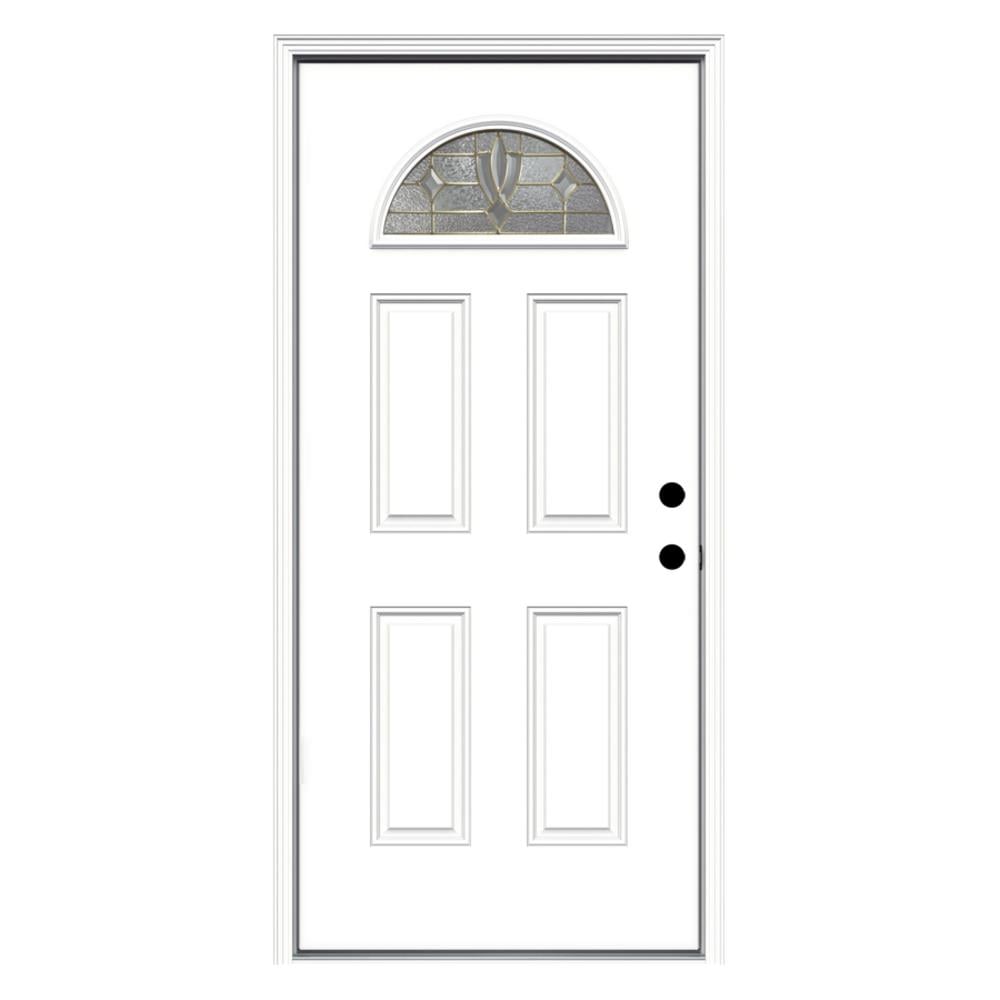 JELD-WEN LOWOLSFG36LSBRLH Laurel 36-in x 80-in x 4-9/16-in Fiberglass 1/4 lite Left-hand inswing Primed Prehung Front Door with Brickmould Insulating core