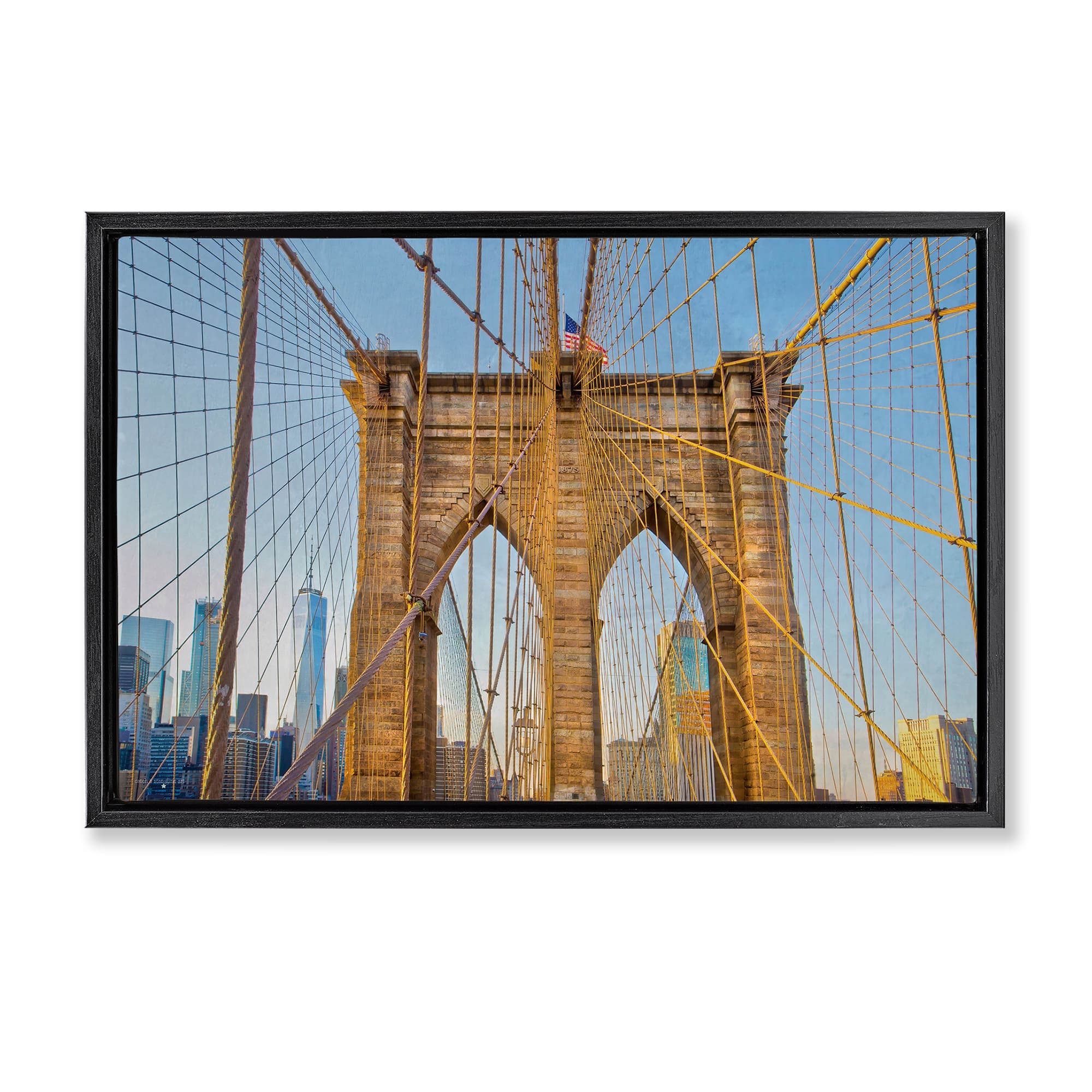 Stupell Industries BT-601-FFB-16X24 Industrial Bridge with American Flag Floating Frame design by Seven Trees Design