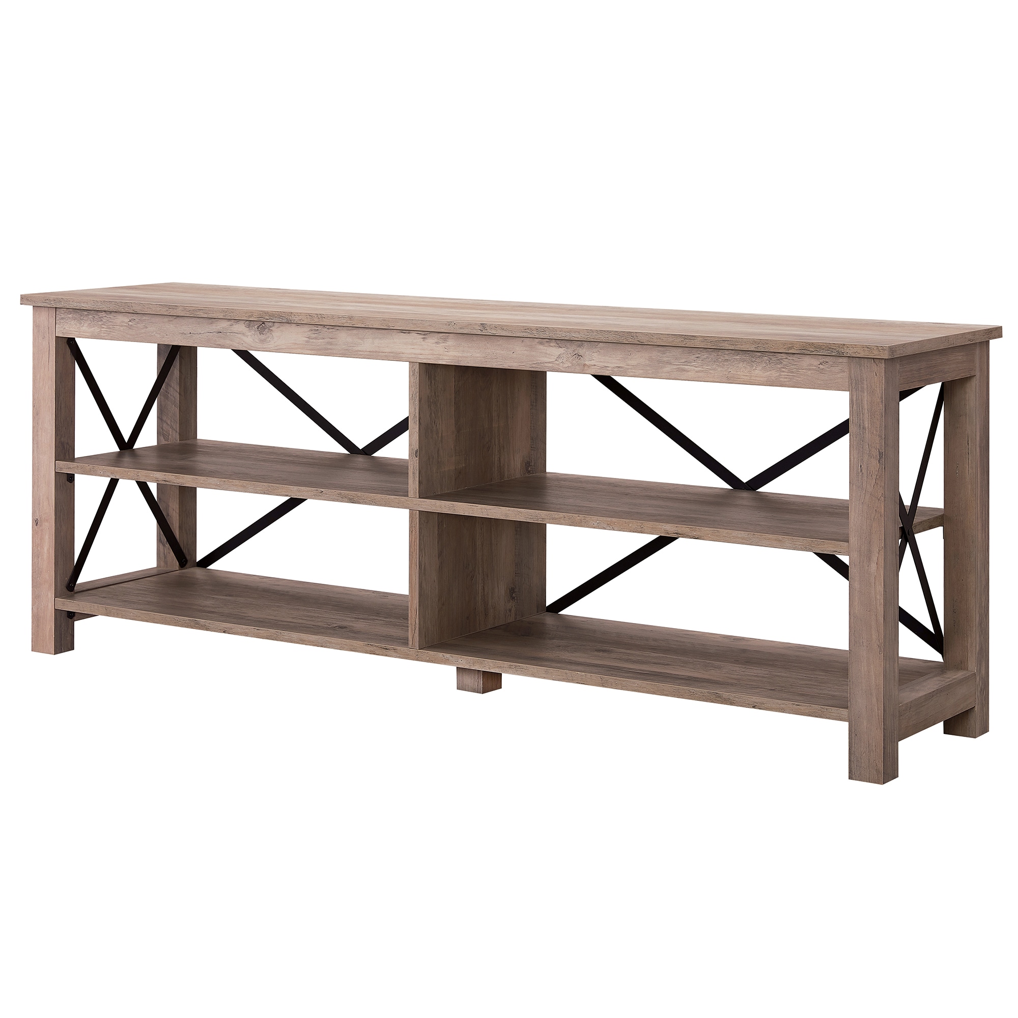 Curlew Modern Farmhouse 62" TV Stand in Gray Oak with Metal Accents