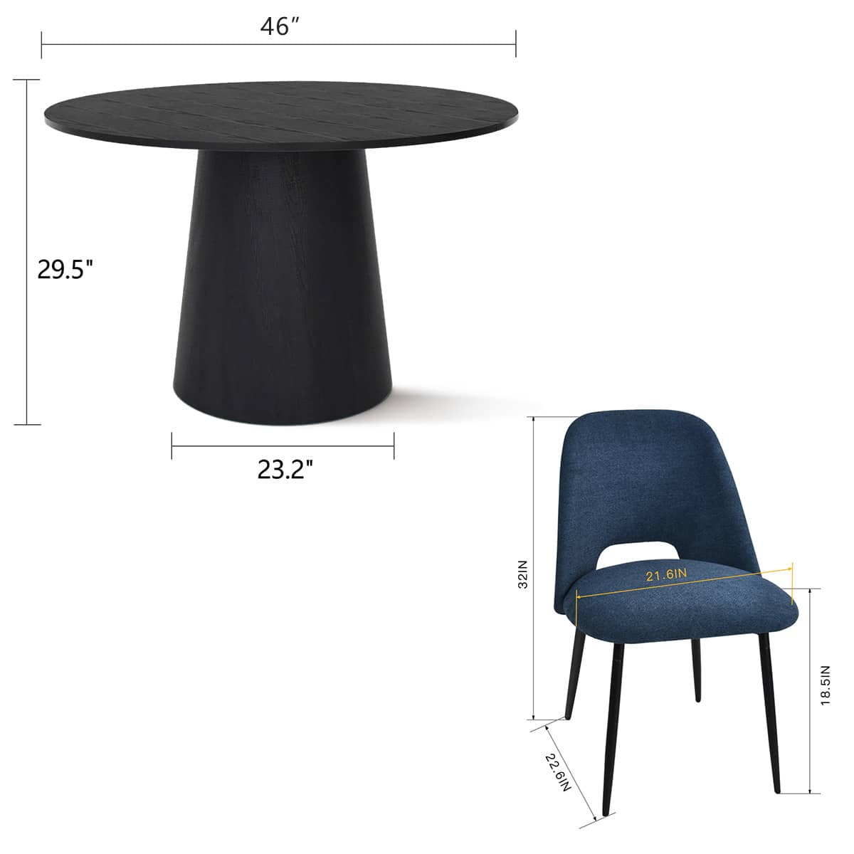 Maison Boucle 5-Piece Round Dining Room Sets 46 in. Black Grain Table ...