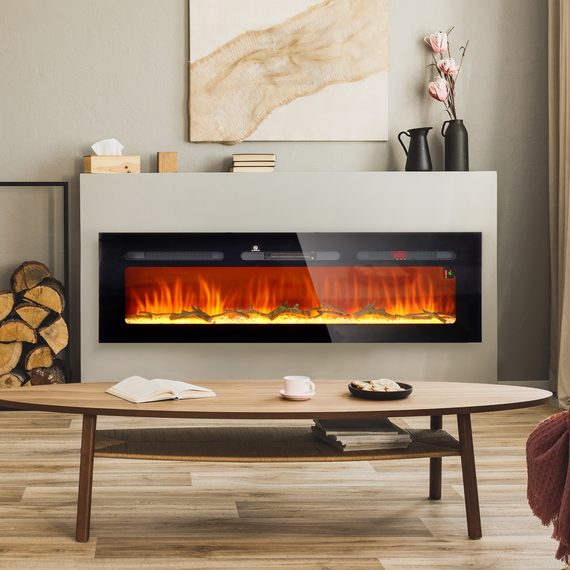 BABOOM BOM-9133977-OR 60-Inches W Black Wall mount Fan-forced Wall-mount Electric Fireplace with Remote Control Included