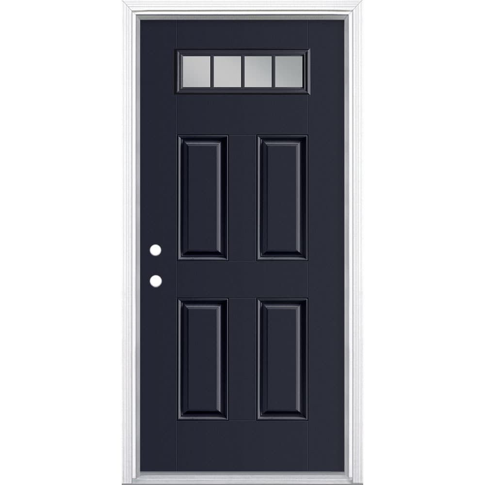 Masonite 898044 36-in x 80-in x 4-9/16-in Fiberglass 1/4 lite Right-hand inswing Eclipse Painted Prehung Front Door with Brickmould Insulating core