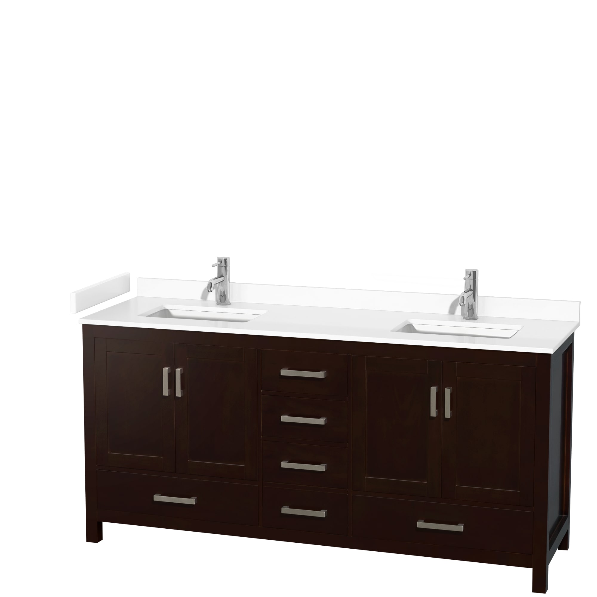 Wyndham Collection WCS141472DESWCUNSMXX Sheffield 72-in Espresso with Brushed Chrome Trim Undermount Double sink Bathroom Vanity with White Cultured Marble Cultured marble Top