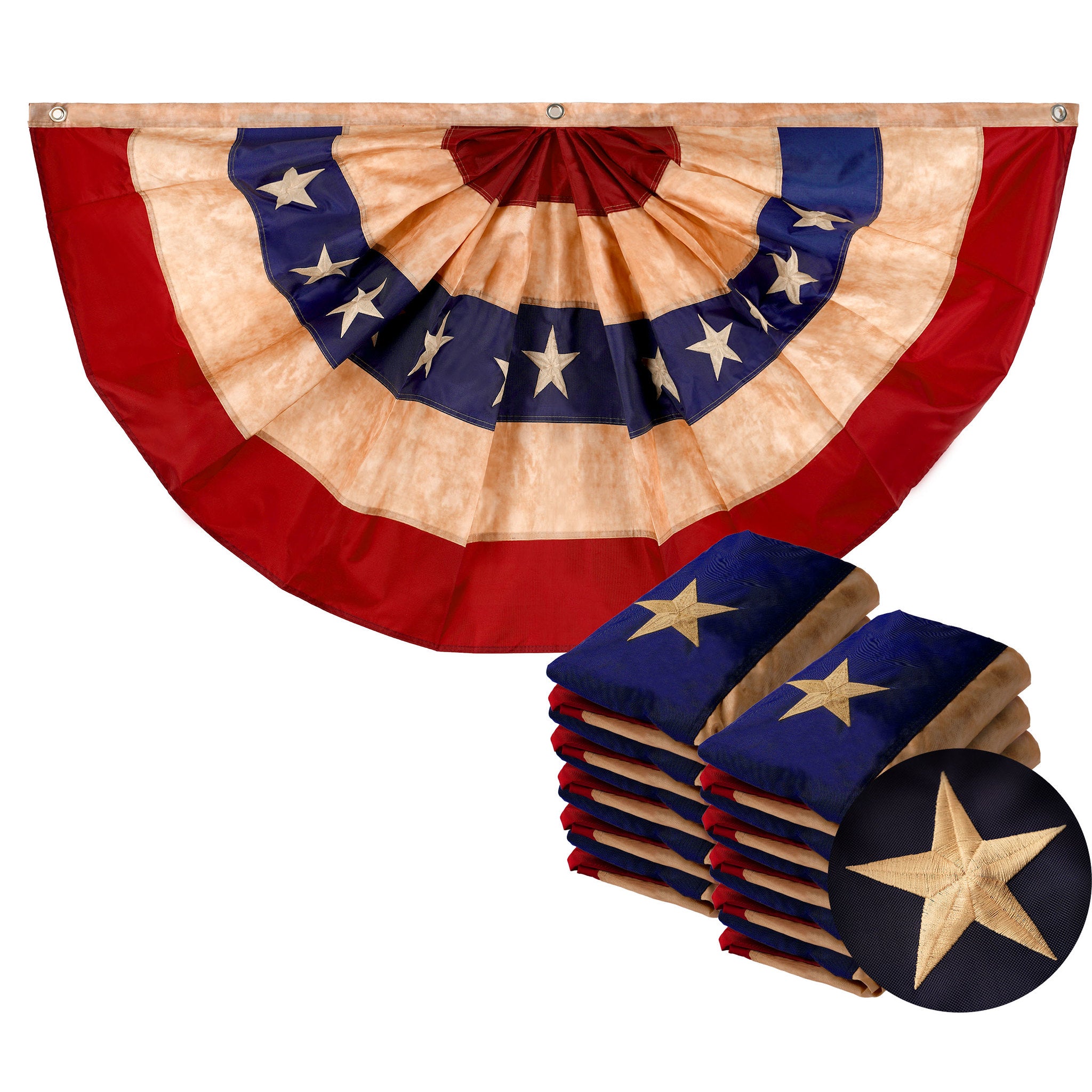 G128 10-Pack 2-ft W X 4-ft H Polyester Outdoor Fan Flag Pleated Embroidered 4th of July Decor
