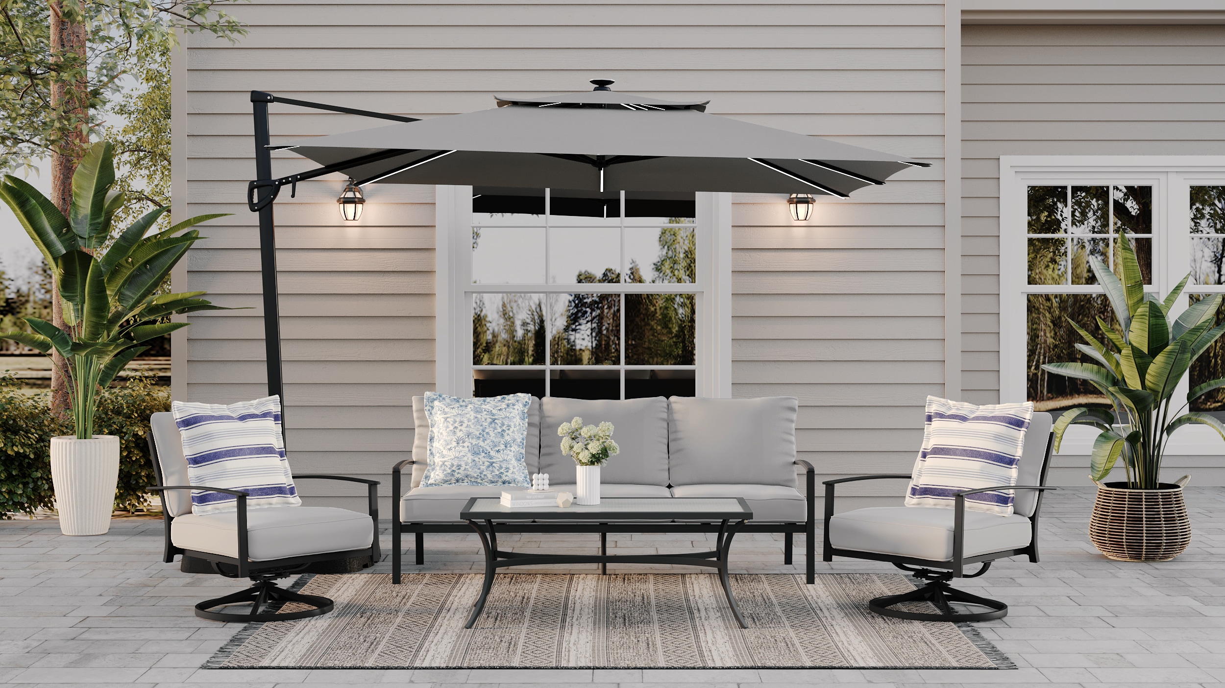 Style Selections Skybrook Set of 2 Black Steel Frame Swivel