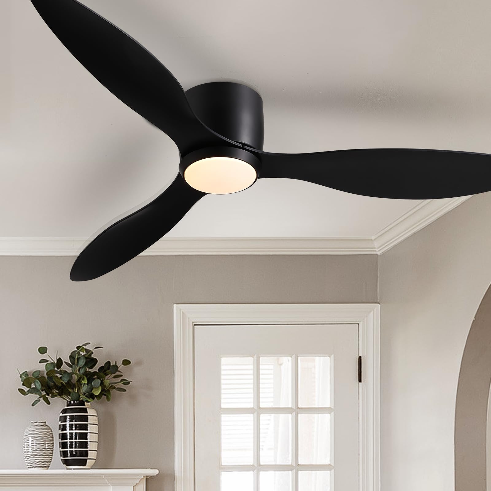 SILJOY CFL-1164-02 Flush mount Ceiling Fan with Light and Remote Control Include