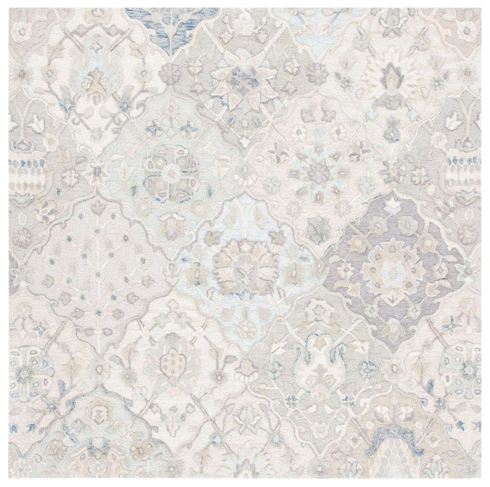 Safavieh GLM622F-6SQ Glamour Corfu 6 x 6 (ft) Tufted Wool Gray/Blue Square Indoor Floral/Botanical Farmhouse/Cottage Area rug