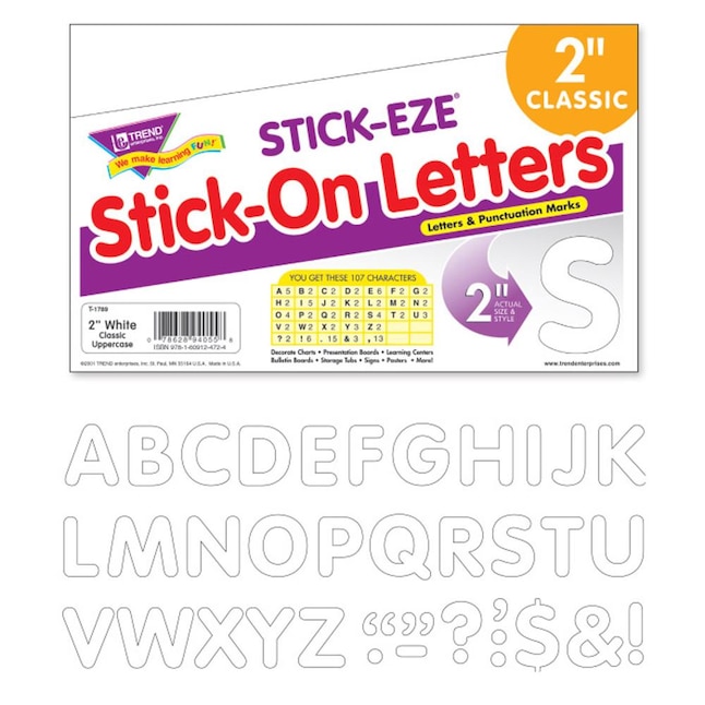 TREND Enterprises Stick-Eze Stick-On Letters, White, 2 In., 6 Packs at