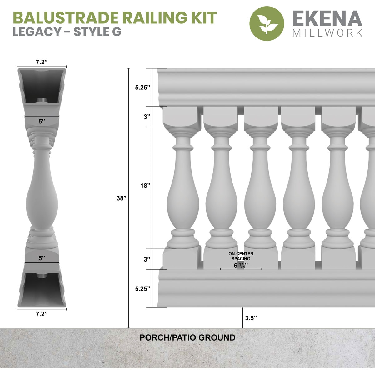 Ekena Millwork BALK38X024LGG railings - View #2