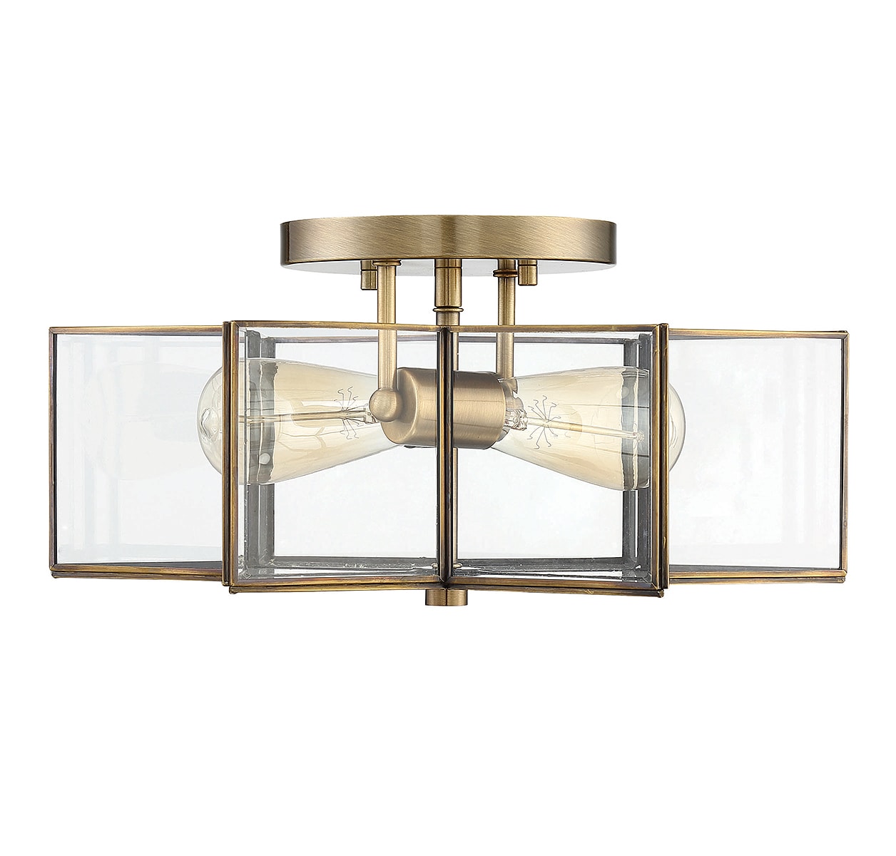 Meridian Natural Brass 2-Light Semi-Flush Mount with Clear Glass